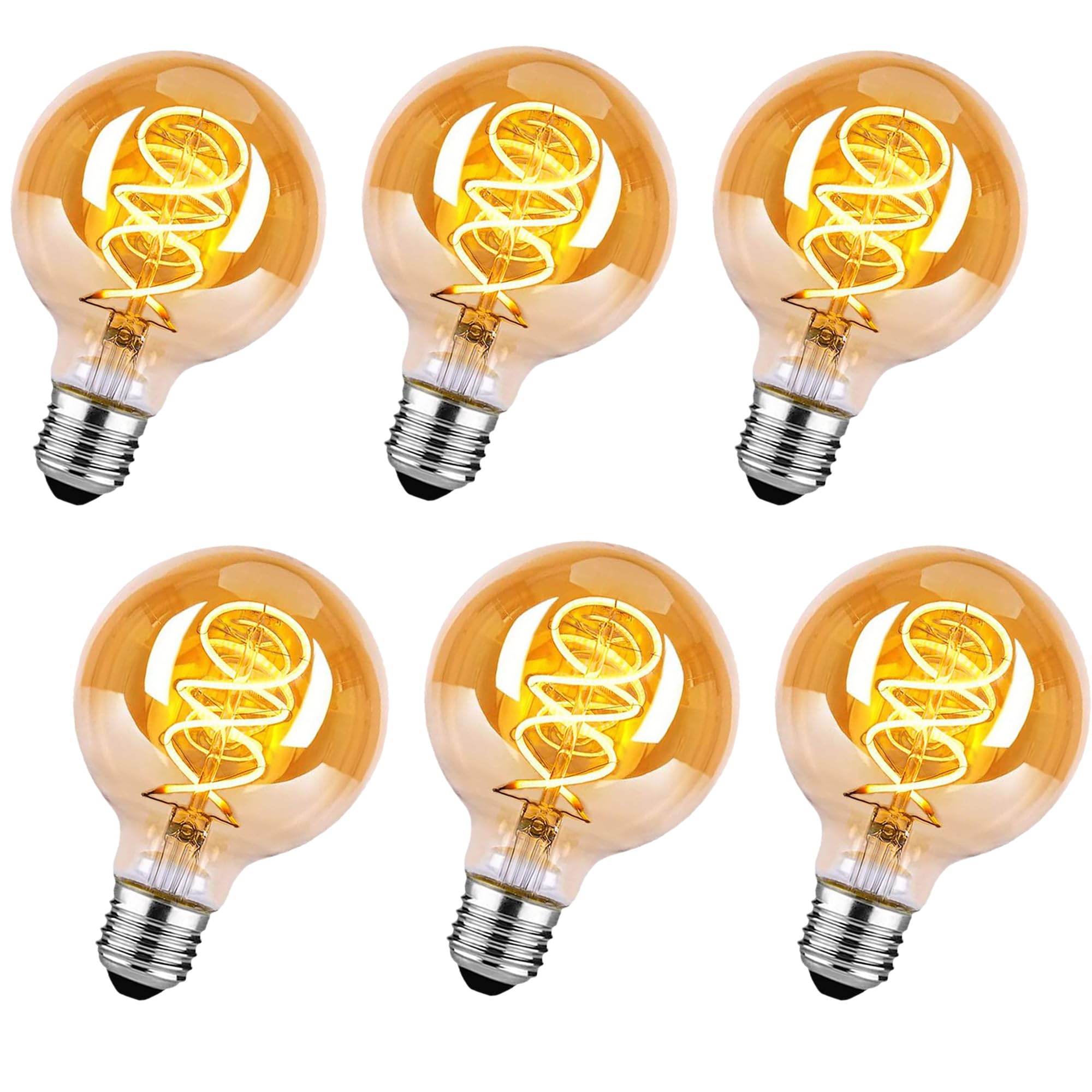 Bombilla LED Vintage E27,Bombilla Edison Vintage E27 Regulable de 4 W,Luz Blanca Cálida,Bombilla LED Retro Decorativa Para Salón/Dormitorio/Comedor/Cocina/Bar - Ámbar,Paquete de 6 (80 mm)
