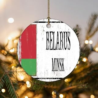 Belarus Christmas Tree Hanging Ornament Porcelain Capital City Minsk Christmas Ornaments for Kids Teens Girls Holiday Xmas Tree Decorations Pedant 3"