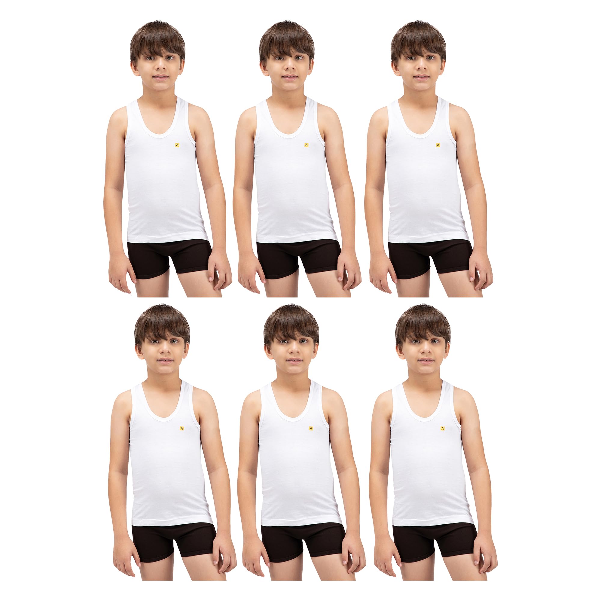 amul comfy Boy's Vest | 100% Cotton Single Jersey Fabric | U Neck Sleeveless Innerwear | Soft Hand Feel Comfort Fit | Seamless Body | Superior Daily Comfort | Color May Vary (Pack of 6)-picture-10