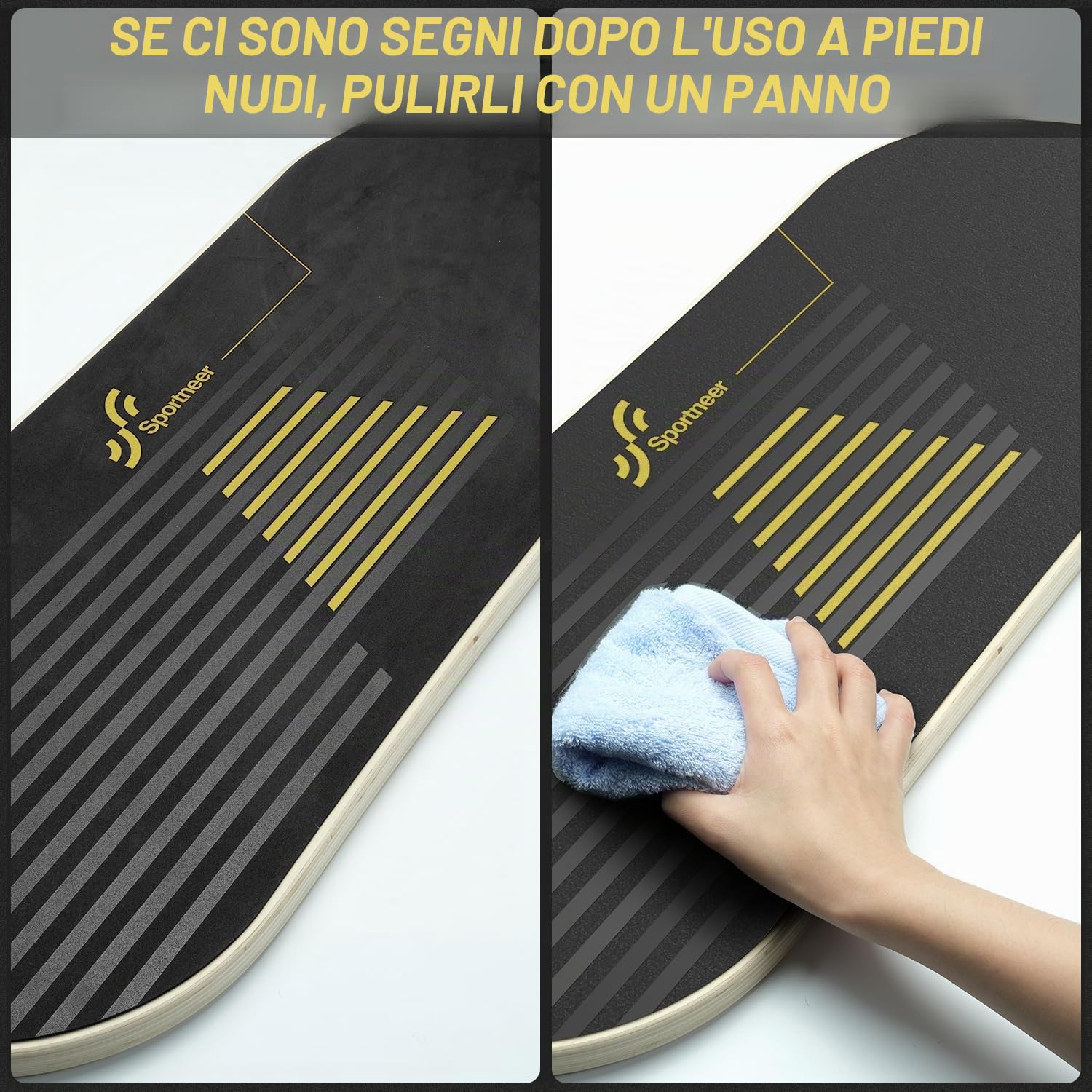 Sportneer Balance Board, 7 modalità, tavola oscillante per interni, skateboard, surf, Balance Board con stopper regolabili, Balance Board in legno, scooter e palla da 7,1 cm inclusi
