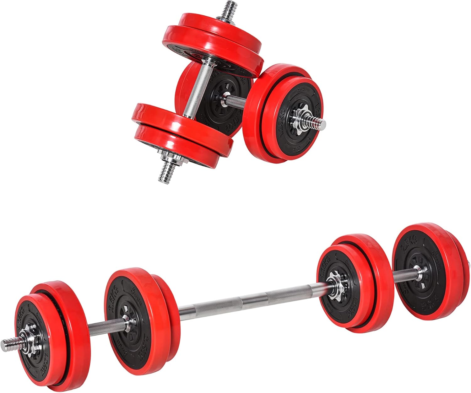 HOMCOM 20KG/30KG 2-In-1 Dumbbell & Barbell Adjustable Set Strength Muscle Exercise Fitness Plate Bar Clamp Rod Home Gym Sports Area