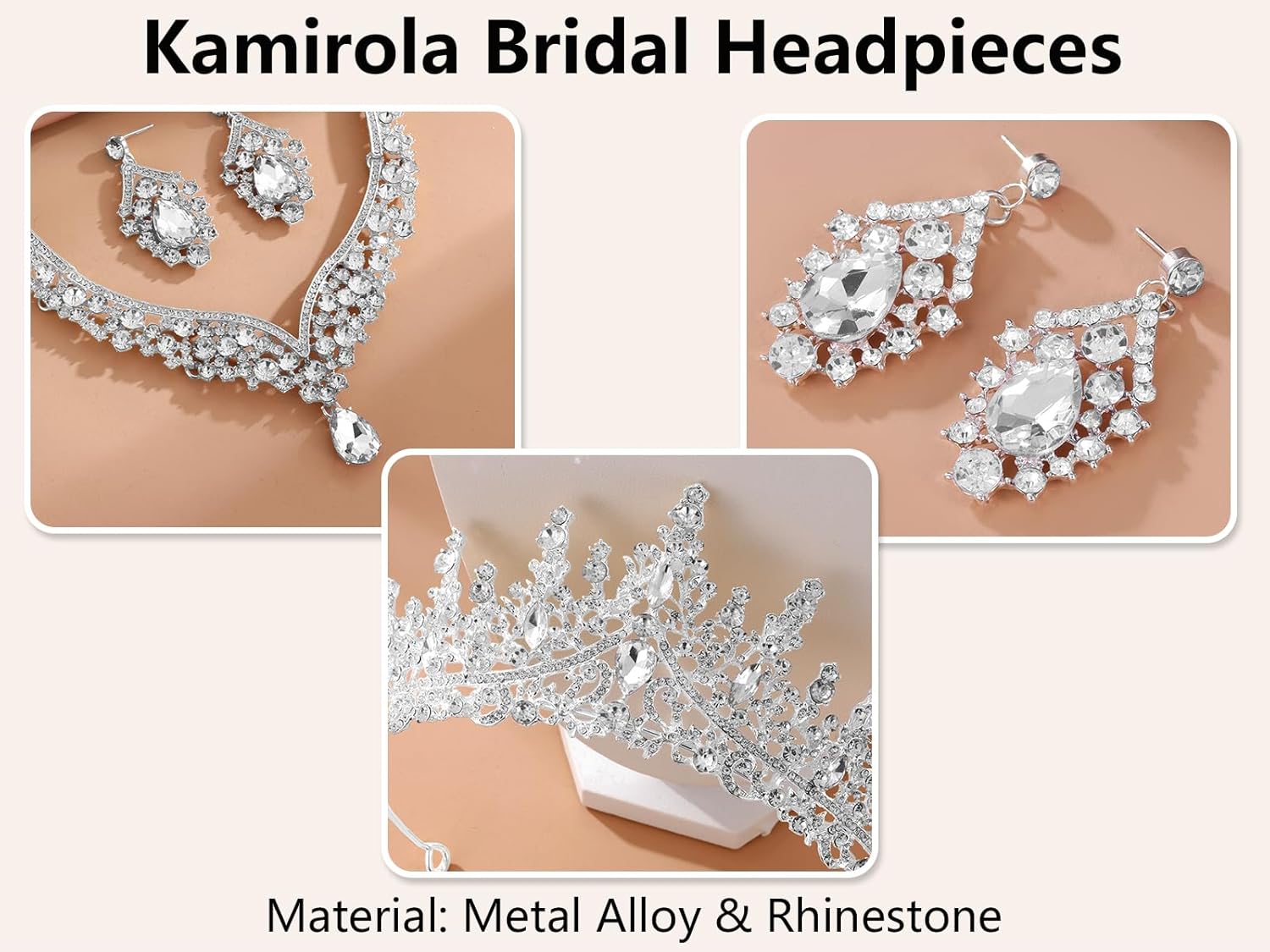 Kamirola Tiaras and Crowns for Women,Tiaras Earrings Necklace, Crystal Bridal Jewelry Set, Costume Party Halloween Prom Pageant Jewelry for Women TR80