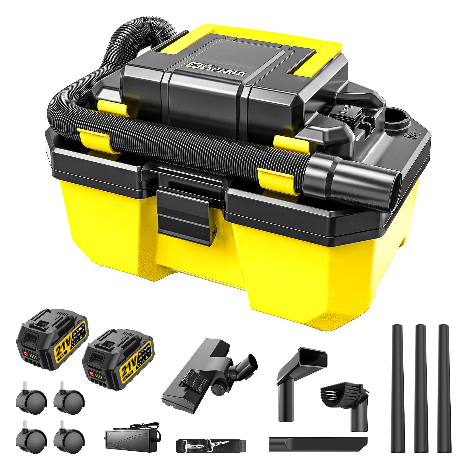 Aspiradora InaláMbrica Para SóLidos Y LíQuidos, Motor Sin Escobillas De 3000 W, 2 BateríAs De 4,0 Ah, Aspiradora De Taller 3 En 1 Con Filtro Hepa, Bandolera, 4 Ruedas Y Portacomplementos, PortáTil Par