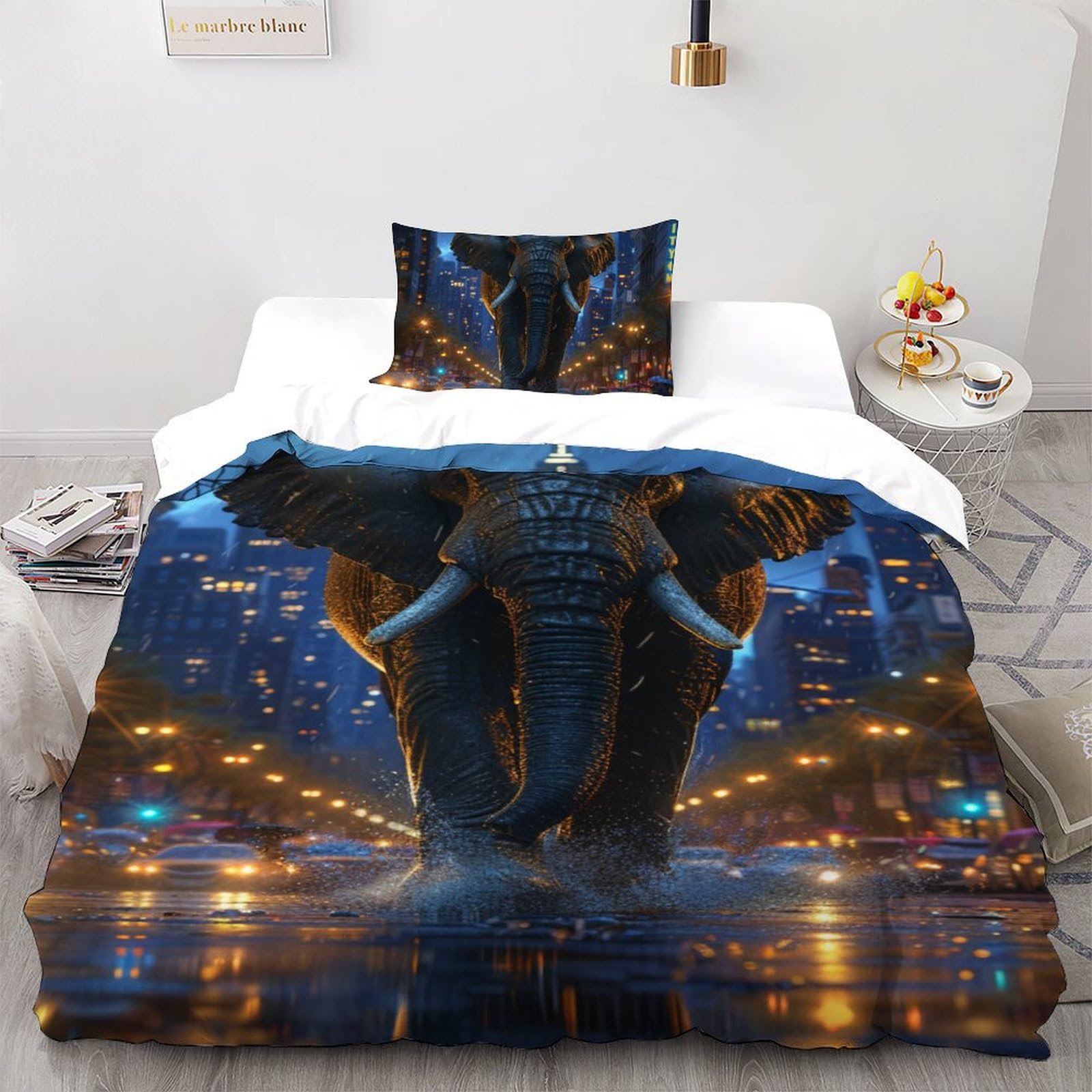 Housse de couette éléphant 135x200cm avec taie d'oreiller pour lit simple