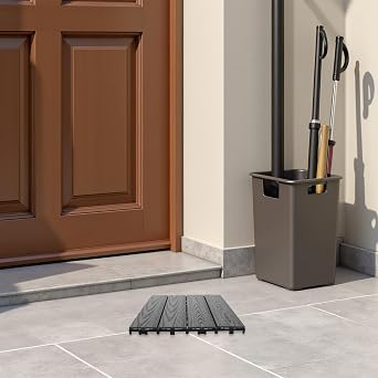 Interlocking Outdoor Deck Tiles 30x30cm Plastic Wood Composite Flooring with Embossed Pattern, Weather-resistant and Slip-resistant for Balcony and Poolside Use