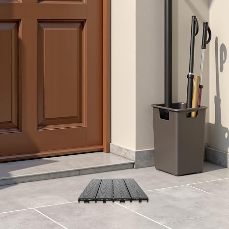 Interlocking Outdoor Deck Tiles 30x30cm Plastic Wood Composite Flooring with Embossed Pattern, Weather-resistant and Slip-resistant for Balcony and Poolside Use