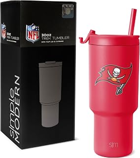 Simple Modern Officially Licensed NFL Tampa Bay Buccaneers 30 oz Tumbler with Flip Lid and Straws | Insulated Cup Stainless Steel | Gifts for Men Women | Trek Collection | Tampa Bay Buccaneers