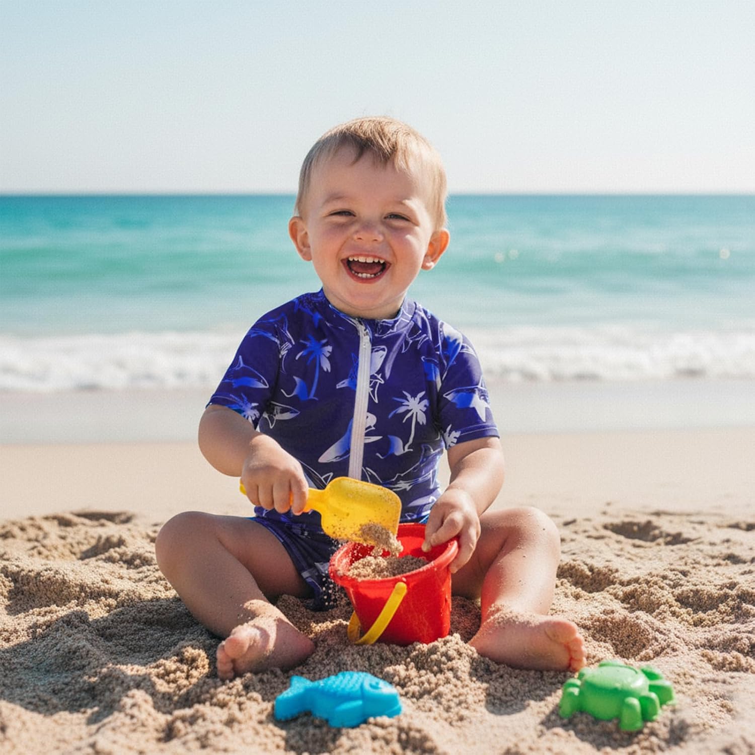 Toddler Baby Boys Swimsuit One Piece Rash Guard Bathing Suit Sun Protection Short Sleeve Zipper Beach Shark Swimwear - Image 5