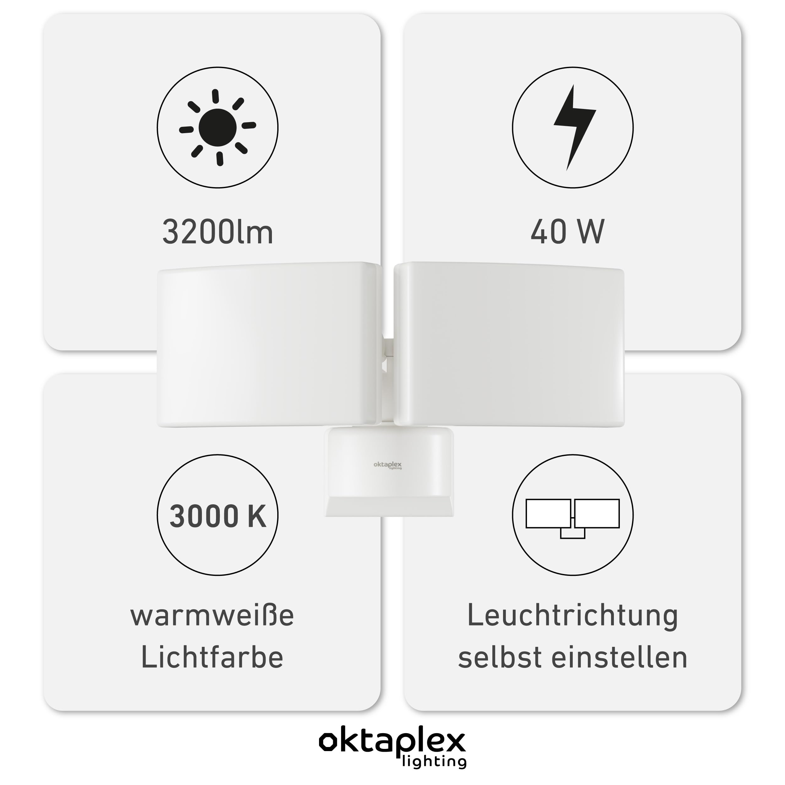 Oktaplex Cali lampa zewnętrzna z możliwością obrotu, 3000 K, 40 W, ciepła biel | Lampa ścienna IP65, zewnętrzny projektor LED, biały, 230 V, lampa zewnętrzna