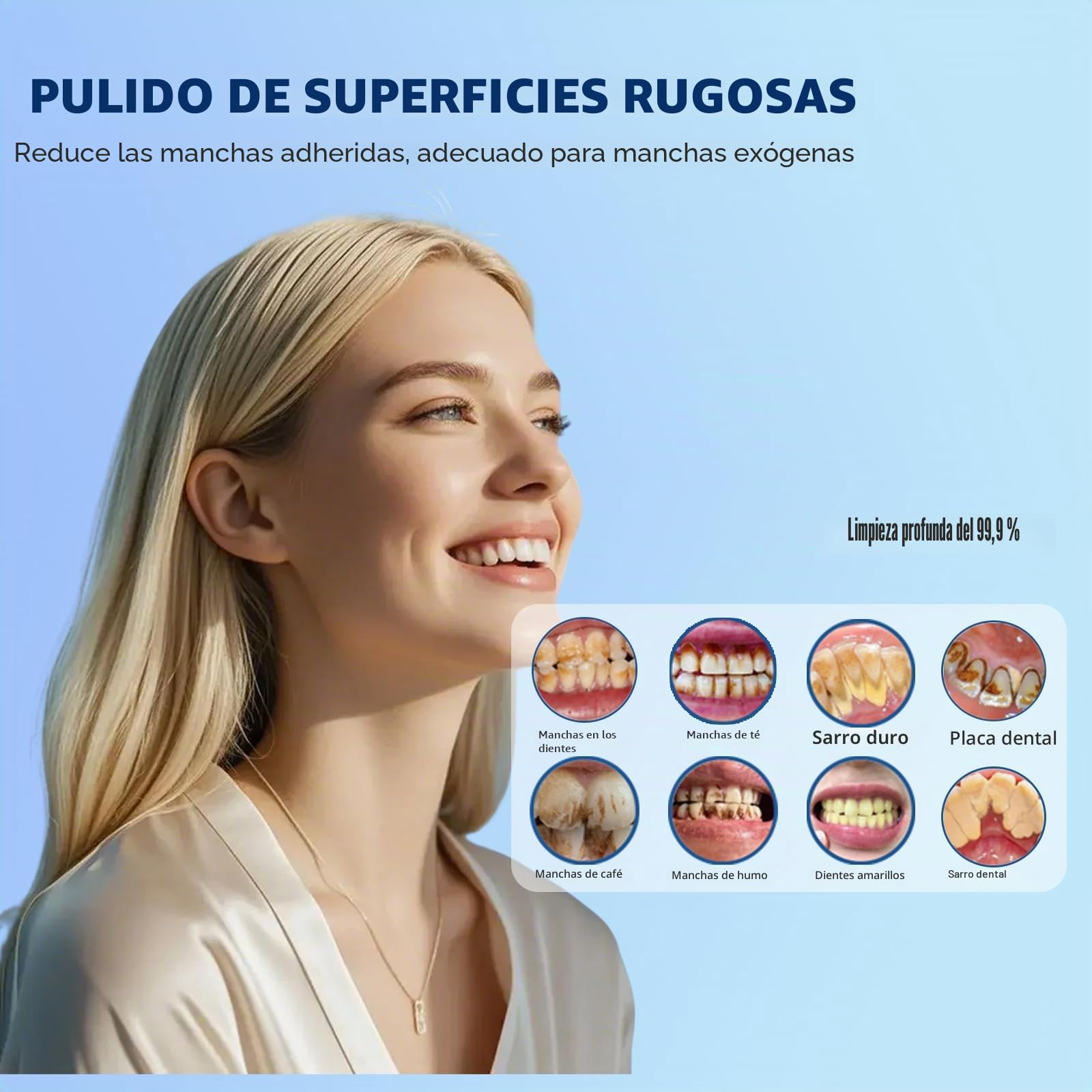 Pulidora de dientes eléctrica para eliminar manchas de placa con 6 cabezales - Quitamanchas dentales para blanquear los dientes amarillos