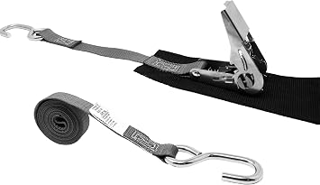 1 Inch x 8 Foot Stainless Steel Ratchet Strap, Protective Pad Under Buckle, Stainless Steel S Hook On Each End. Gray