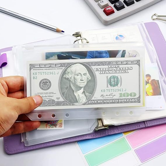 A6 Zipper Binder Pockets,20 PCS Plastic Zipper Budget Binder Pockets Cash Envelope 6 Holes Waterproof Zipper Bags for Budget Binders Documents and Cards Budget Binders and Cash Organization