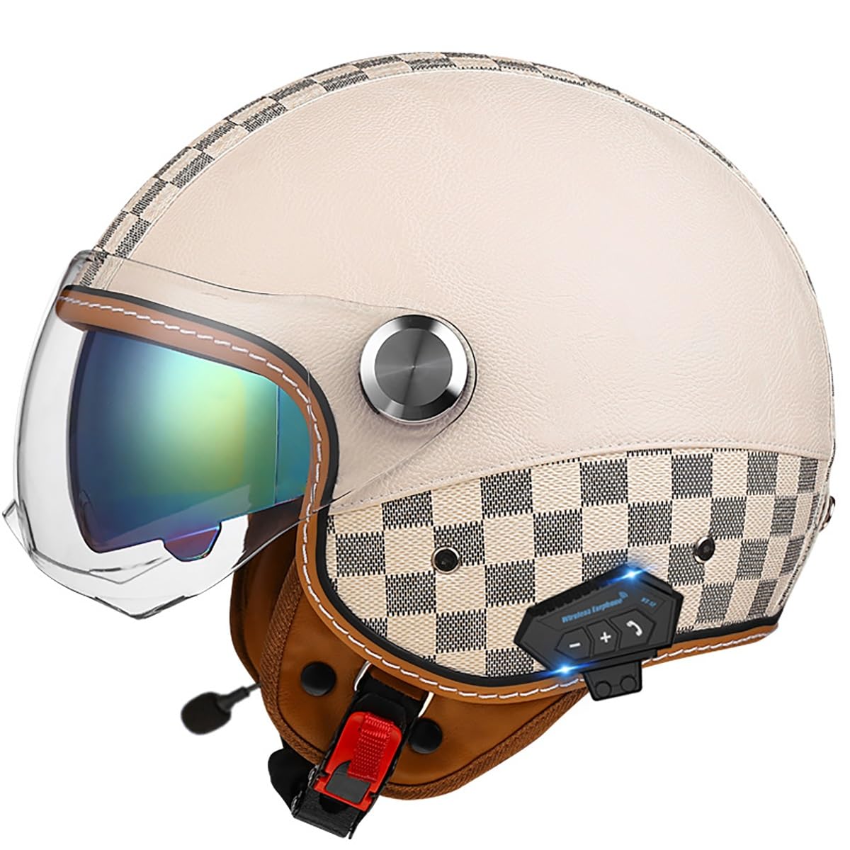 Casque jet rétro double visière bluetooth avec écran solaire intégré