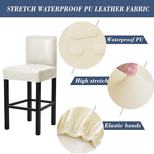 Miniatura 3 de Fundas para taburetes de bar, paquete de 4 fundas elásticas impermeables de poliuretano con respaldo, fundas extraíbles para taburetes de bar,
