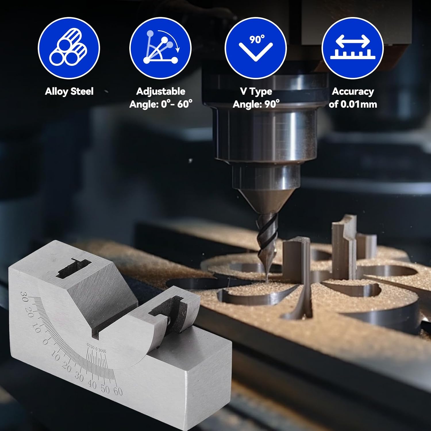 Micro Adjustable Angle Gauge Angle V Block V Block Milling Lathe Alloy Steel High Accuracy for Milling Machine