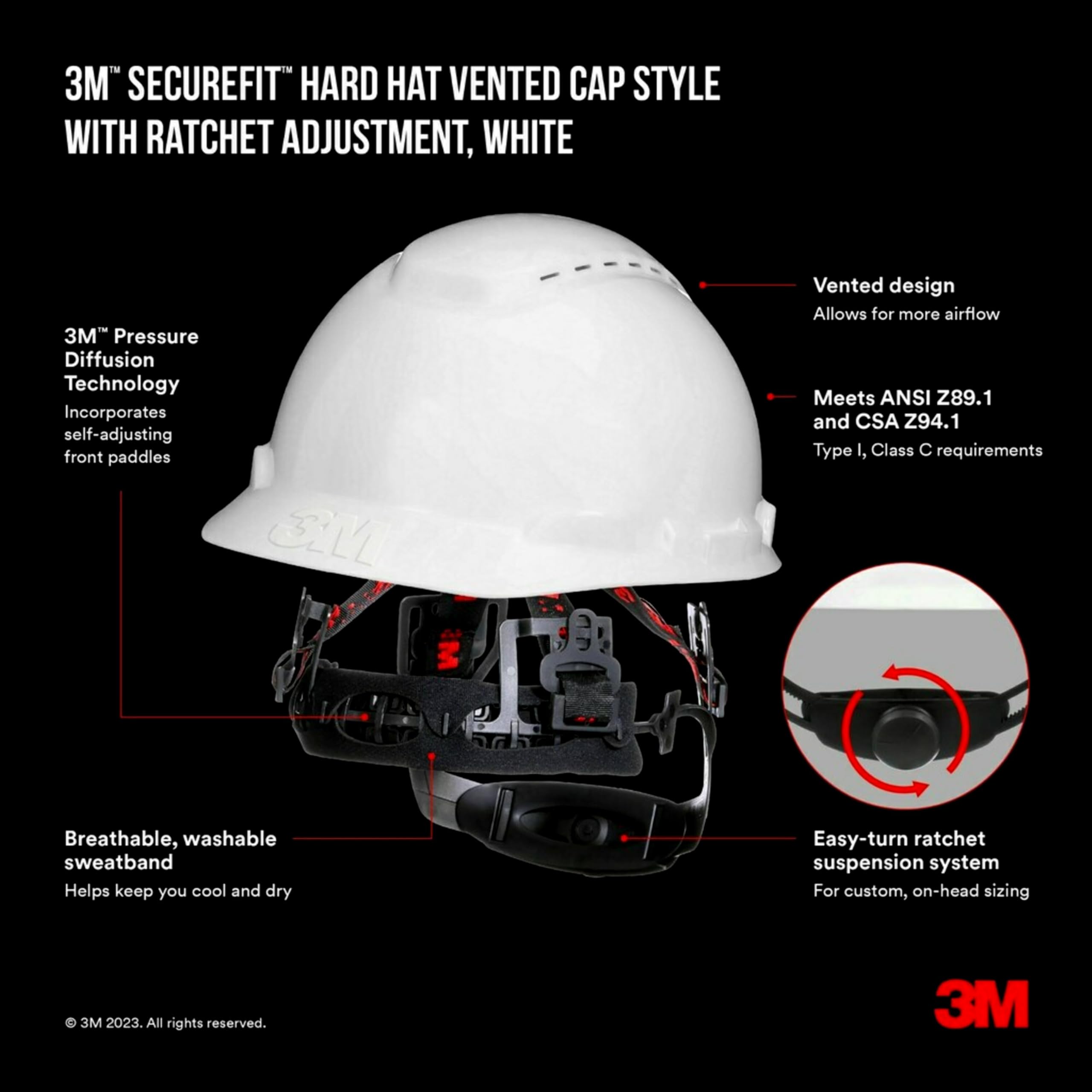 3M SecureFit - Casco rigido ventilato, con regolazione a cricchetto