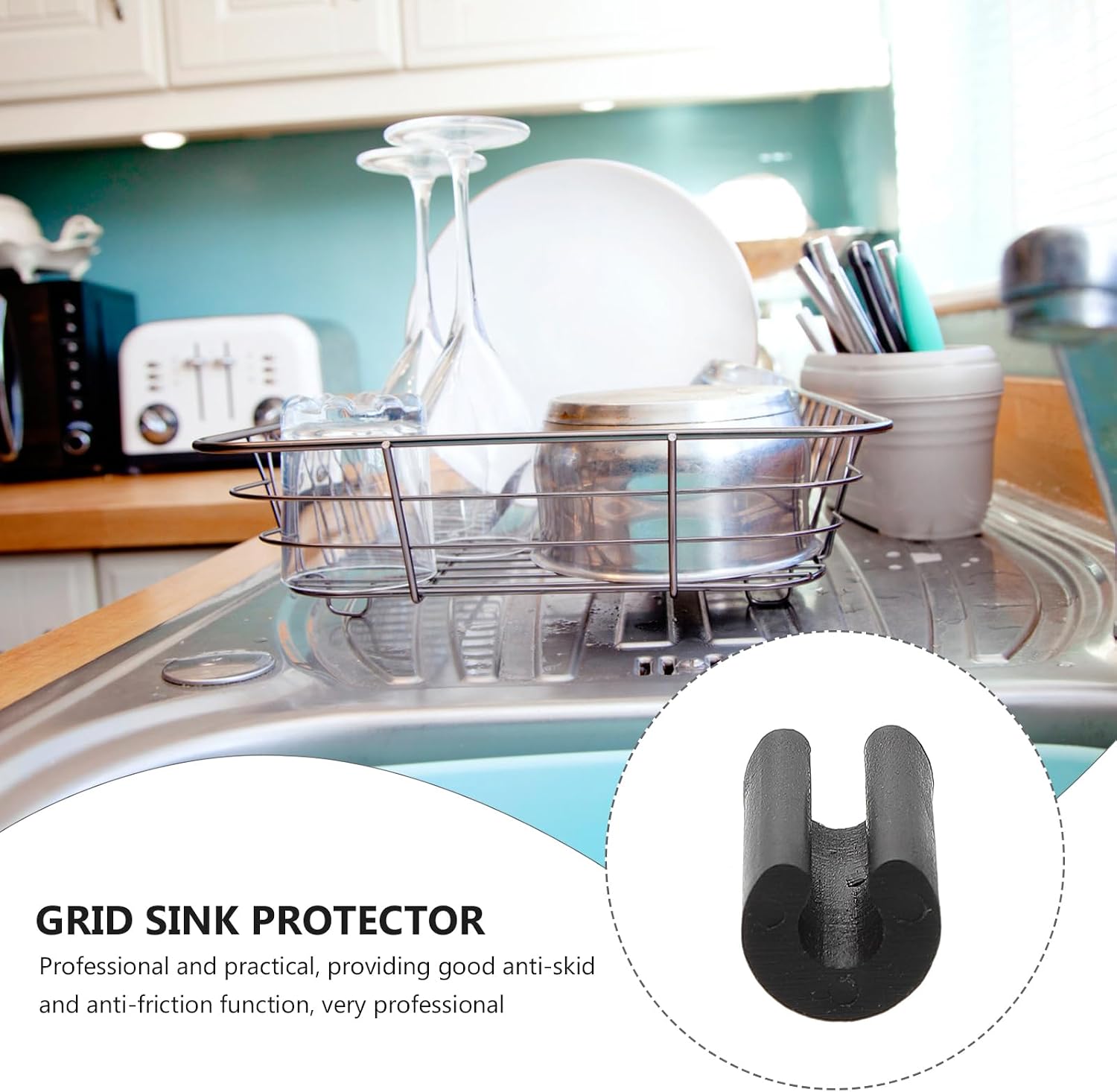 DOITOOL Sink Grid Feet Wire Shell Sink Protectors Anti-Slip Rubber Feet for Kitchen Rack Bottom Replacement 0.74X0.39X0.35In Black