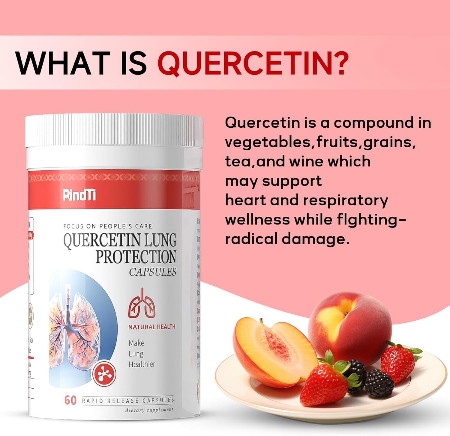 Quercetin with Bromelain,Quercetin 500mg Capsules,Immune Health,Respiratory Wellness,60 Capsules - Image 2