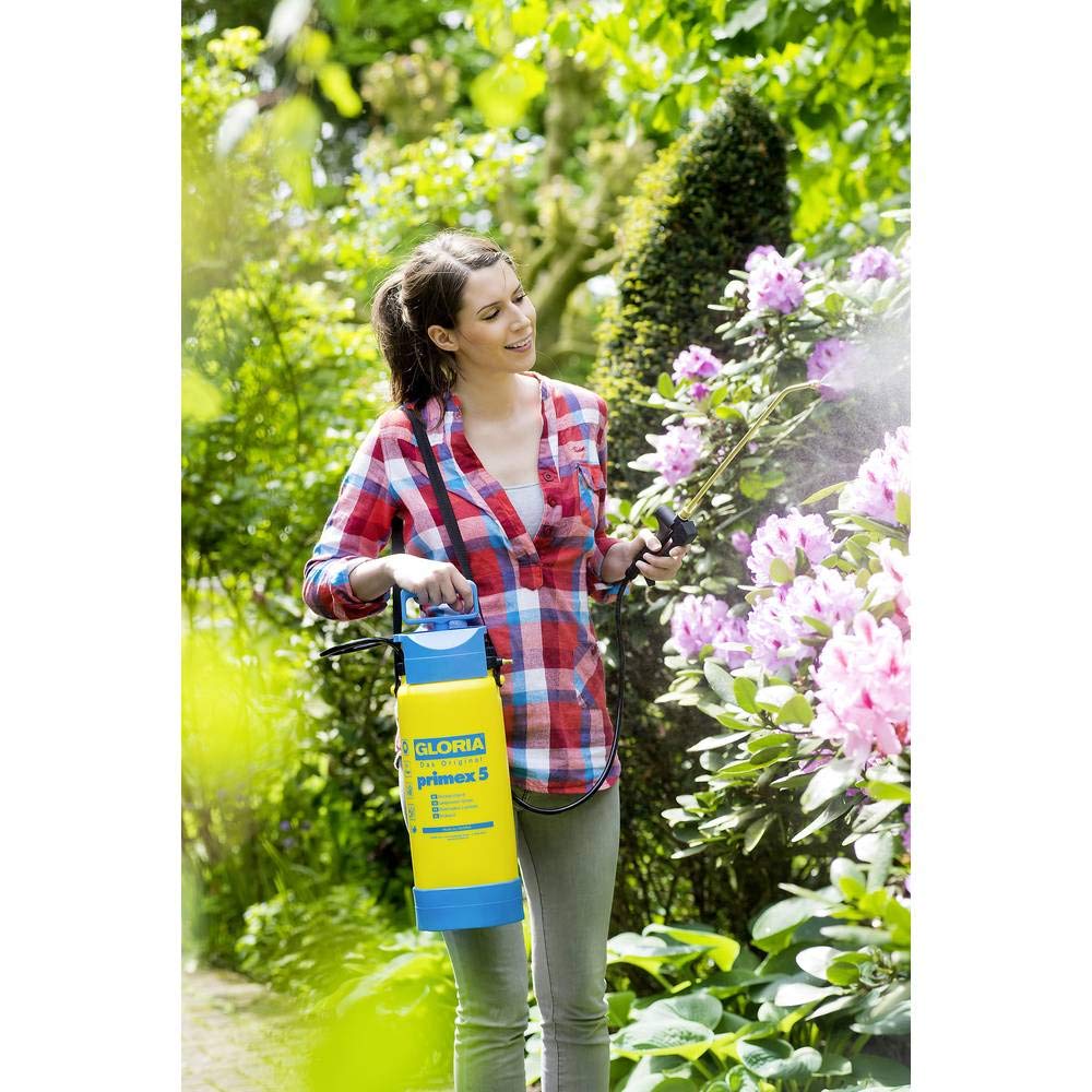 GLORIA Pulverizador a Presión primex 5 | Bomba con Lanza de Latón de 50cm | Capacidad 5L | Presión de 3 bar | Conexión para compresor | Base estable | Ideal para huerto urbano y frutales