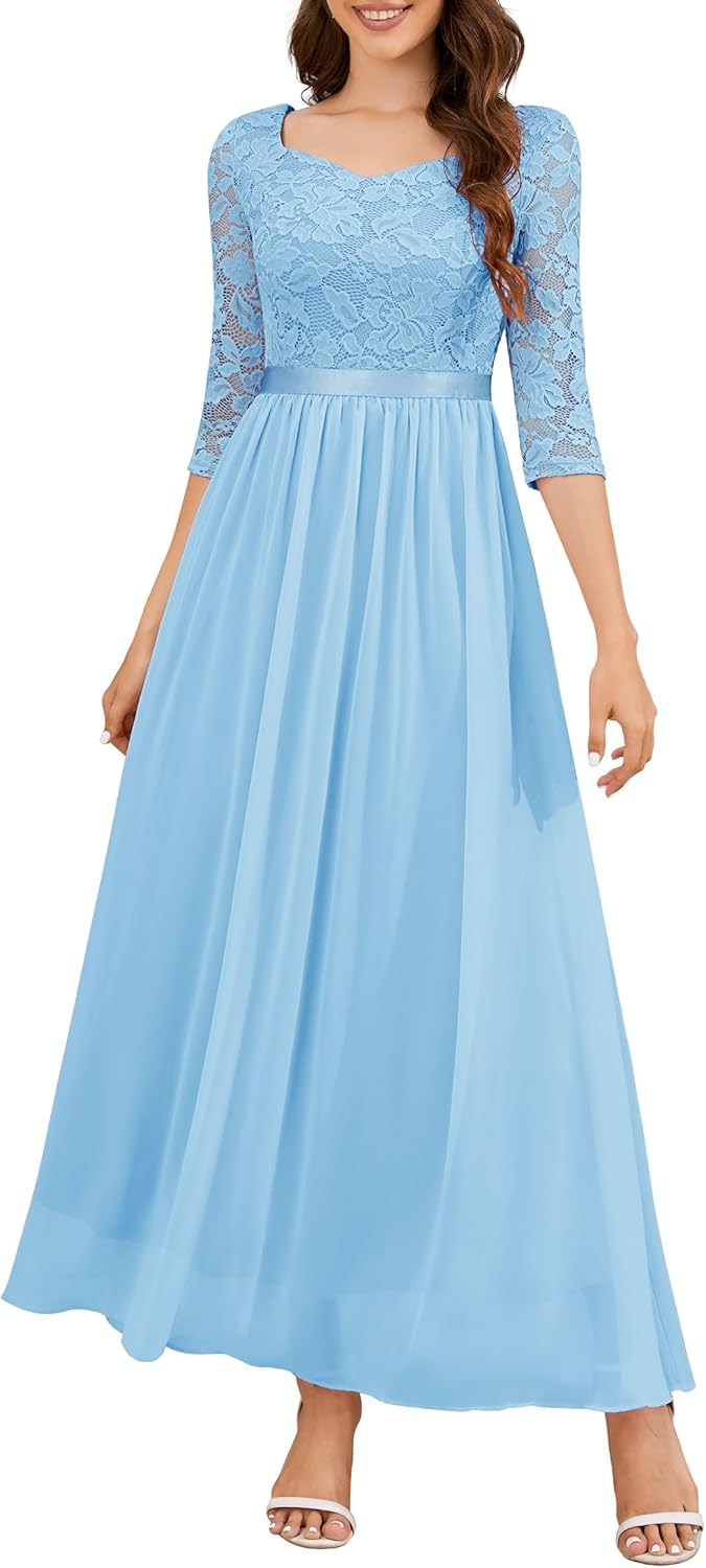 Wedtrend Women's Formal Dress Mother of The Bride Dress 3/4 Sleeve Wedding Guest Dress Maxi Evening Gown