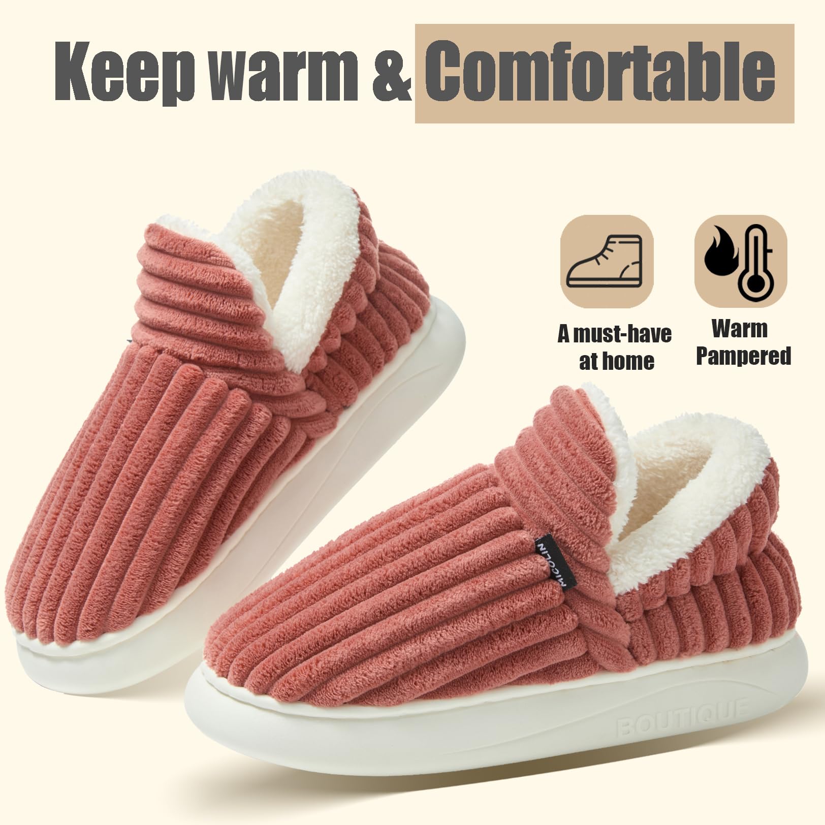 Misolin Pantofole Donna Invernali Peluche Ciabatte Casa Comode Pelose Inverno Scarpe Autunno Memoria Schiuma Antiscivolo Suola Cotone Morbida