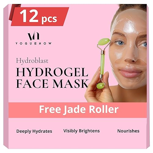 Máscara facial de hoja de hidrogel (juego de 12 piezas) con rodillo de jade de cortesía Mascarillas hidratantes para el cuidado de la piel con