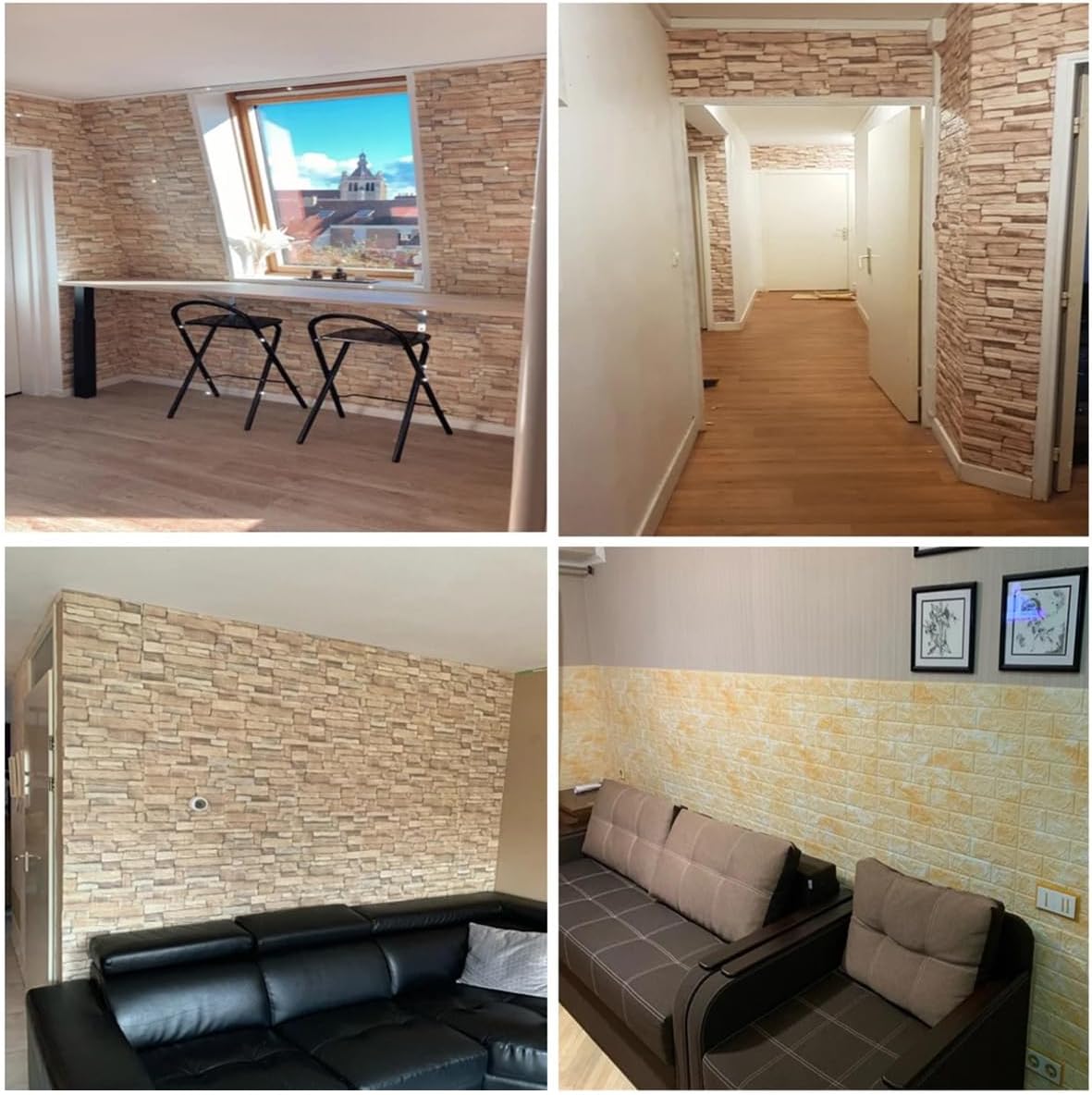 20pcs Faux Brick Wall Stickers, 13.77x14.96inch Self Adhesive Waterproof 3D Wall Panel for Kitchen Bedroom Living Room Home Decoration, Light Yellow