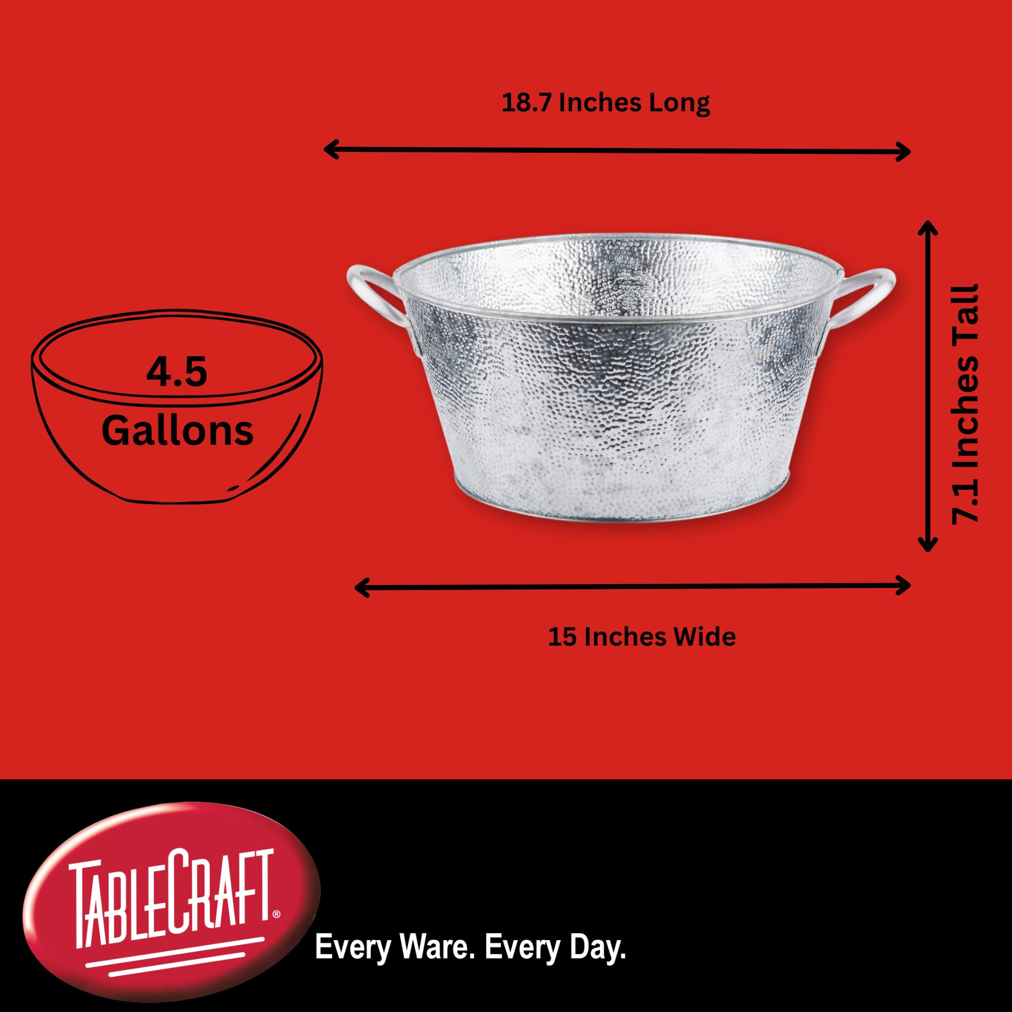 Tablecraft Galvanized Oval Beverage Tub - 22.8 X 14.5 X 9.5 Inch Metal Drink Cooler For Parties & Outdoor Use - View #3
