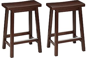 Amazon Basics Solid Wood Saddle-Seat Kitchen Counter-Height Stool Set with Walnut Finish...
