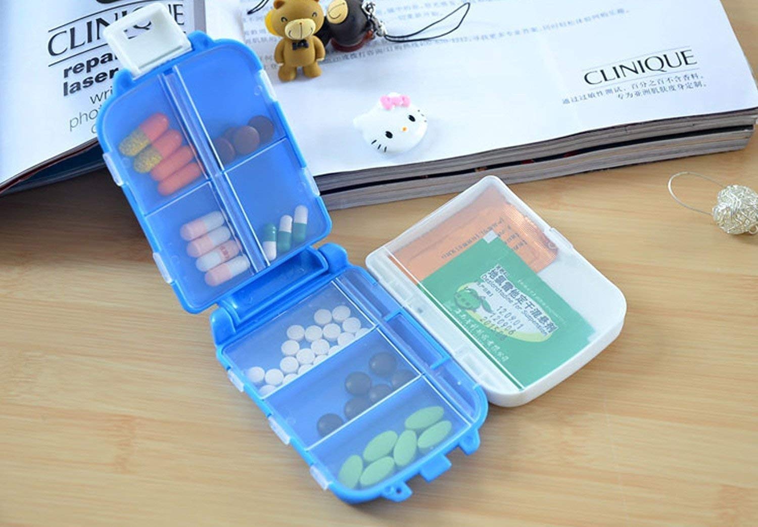 PUTHAK Pill Case (1 Pack) - Portable Small Supplements Tablet Container Box with 8 Compartments - Medicine Capsule Vitamin Fold Flip Organizer Dispenser Holder Storage for Travel Trip Pocket Purse-image-17