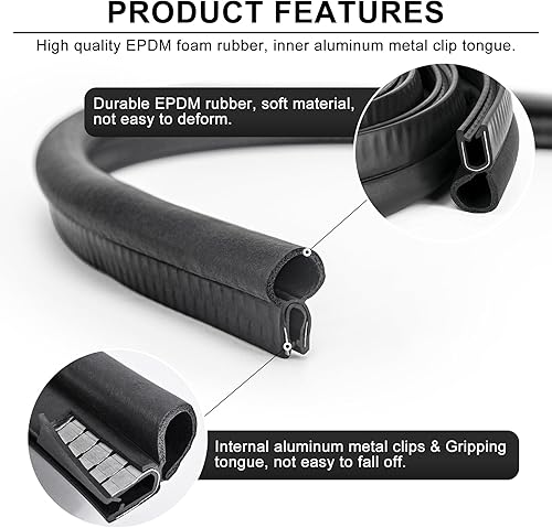 Miniatura 3 de Tira de sello de goma para puerta de automóvil, bombilla vertical de sellado de 10 pies para borde de 116 pulgadas, burletes automotrices para