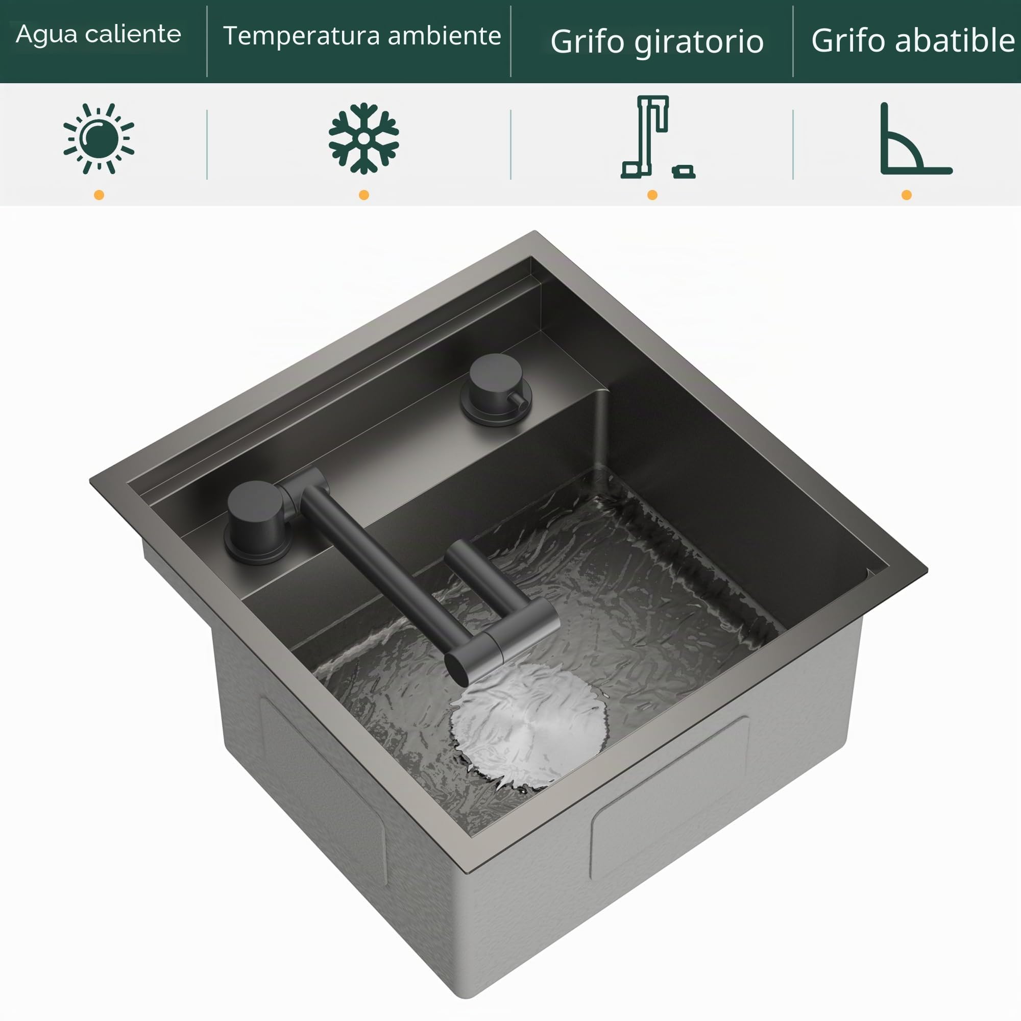 TORVA fregadero camper con grifo cocina, fregadero negro cocina 1 seno acero inoxidable bajo encimera, 40,6 x 43,2 x 23 cm