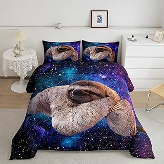 Feelyou Galaxy Sloth Comforter Set Twin Size Soft Kids Sleeping Sloth Bedding Set with Pillow Case Universe Outer Space Decor Lightweight Breathable Comforter for All Season