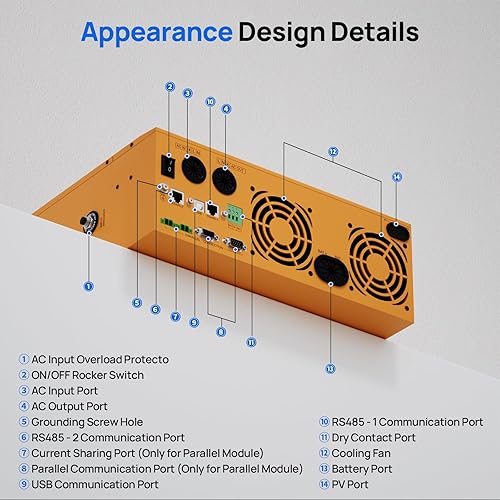 Miniatura 9 de ECO-WORTHY Cargador inversor híbrido solar de 5000 W, convertidor paralelo múltiple de 48 V CC a 120 V-240 V CA, controlador de carga MPPT integrado