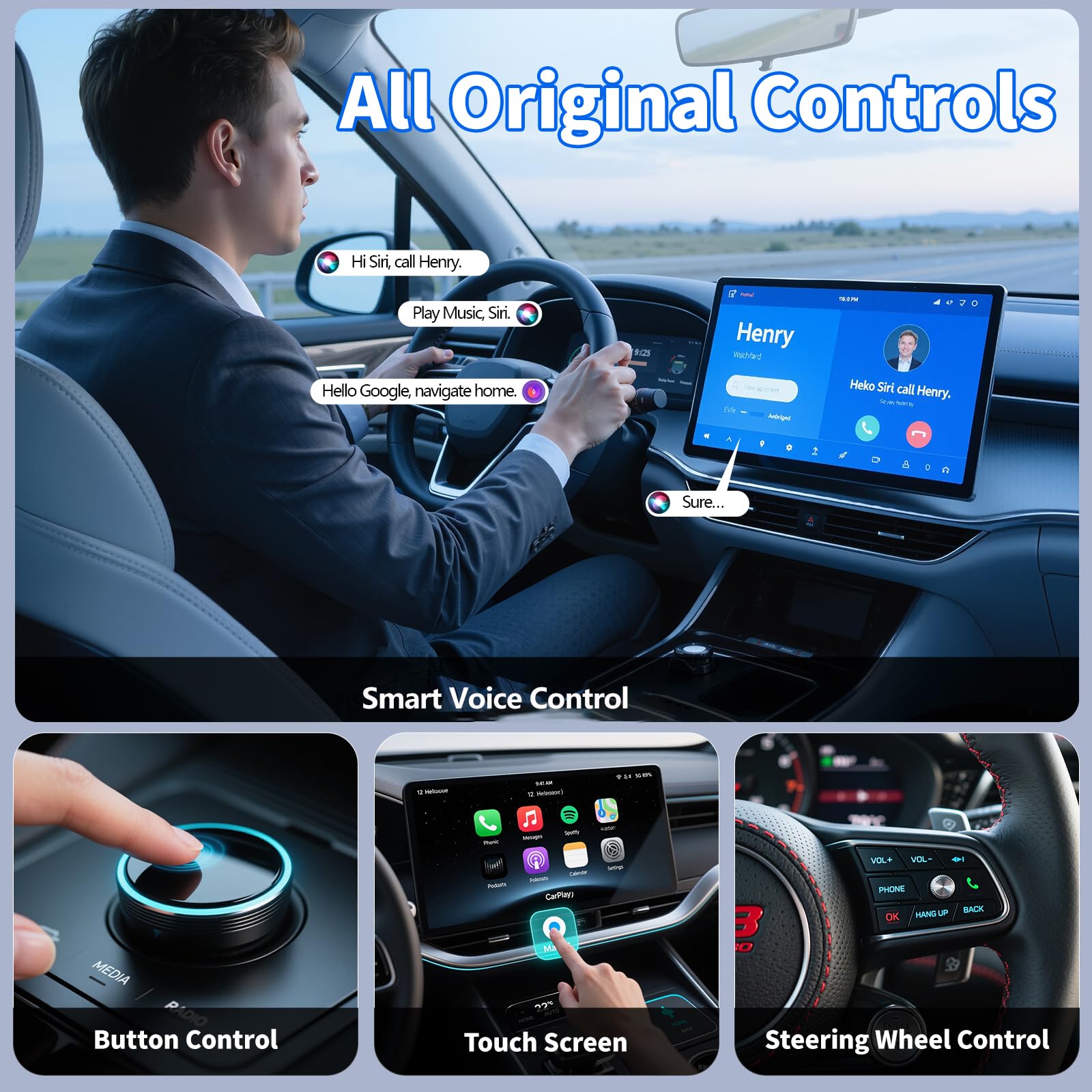 Mini Adaptateur CarPlay sans Fil, 2 en 1 pour Android Auto sans Fil, Plug and Play, Type-C/USB Compatible avec iOS 10+/Android 11+et Autos à partir de 2017, Connexion Rapide Stable