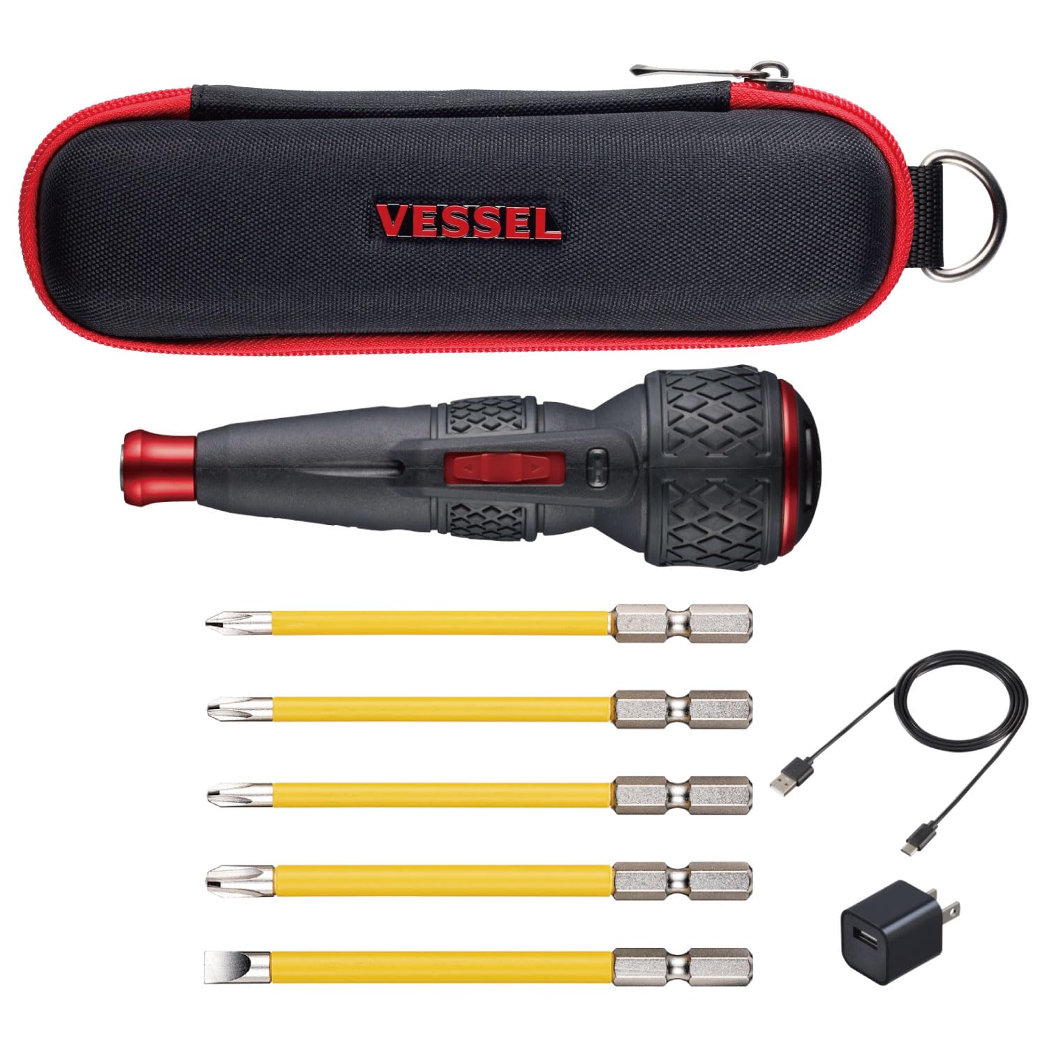 ベッセル(VESSEL) 電ドラボールⅡ ドライバー ビット5本付 USBタイプCで充電 最大出力トルク3N・m 220USBC-5 & ドライバーケース(スリム) 電ドラボールに最適 TPC-11 【セット買い】
