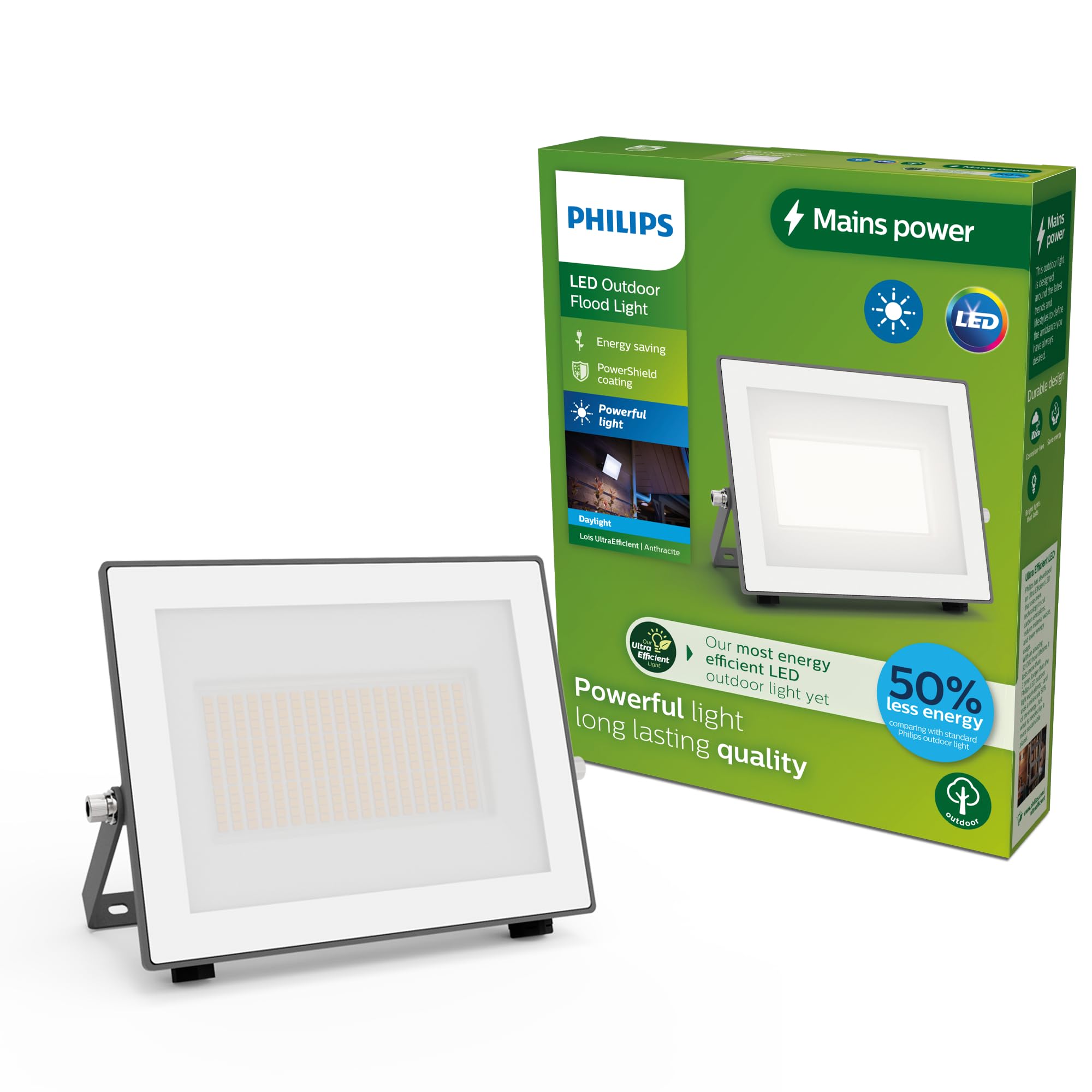 Philips Lois ultraeffizienter Flutlichtstrahler für den Außenbereich, exkl. Bewegungssensor, 24 Watt, 5000K Tageslicht, Anthrazit