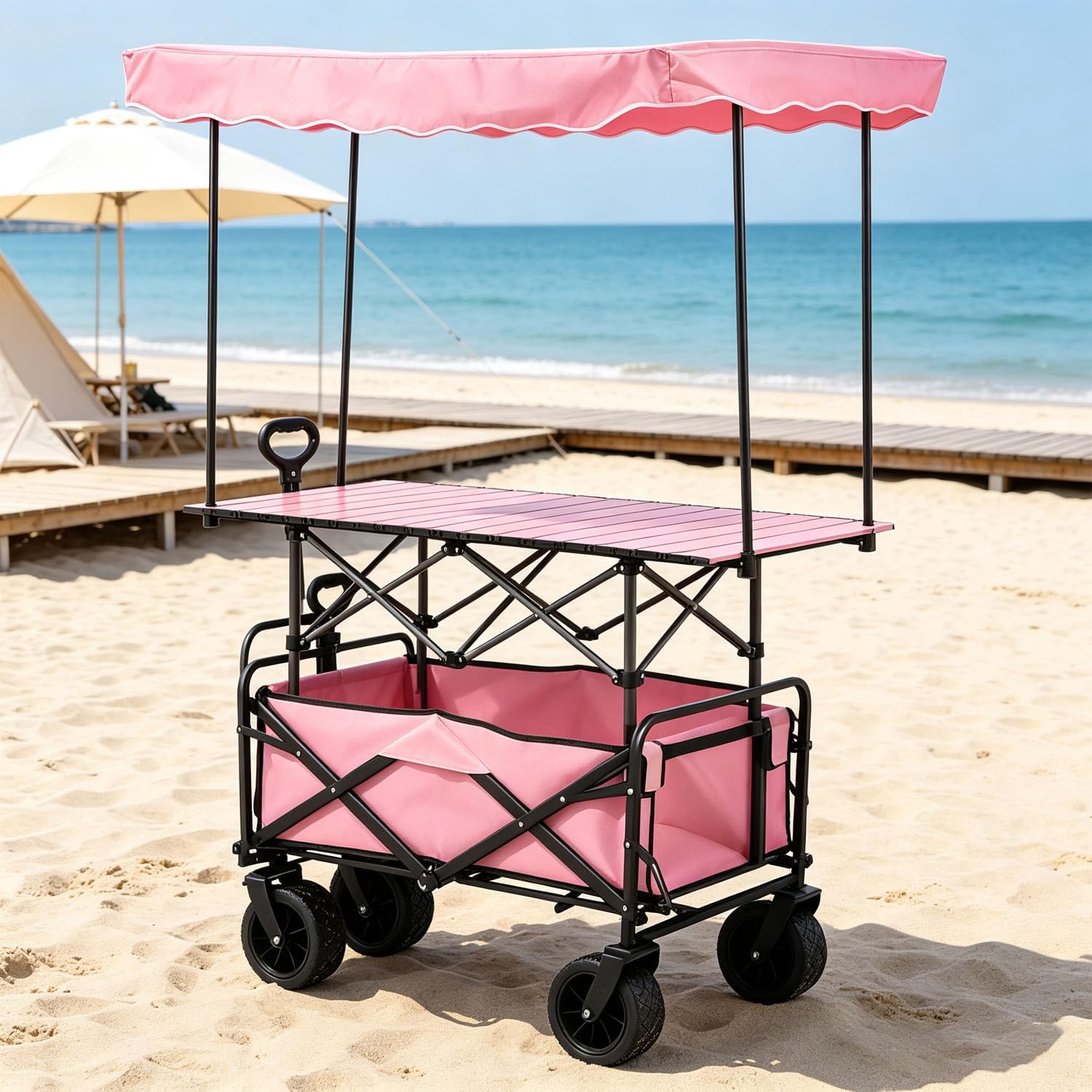 GYKOZY Outdoor Vendor cart,Collapsibles Wagon Cart with Canopy & Wheels,Mobile Food Carts for Sale,Portable Food Display Stand,for Market and Street Food