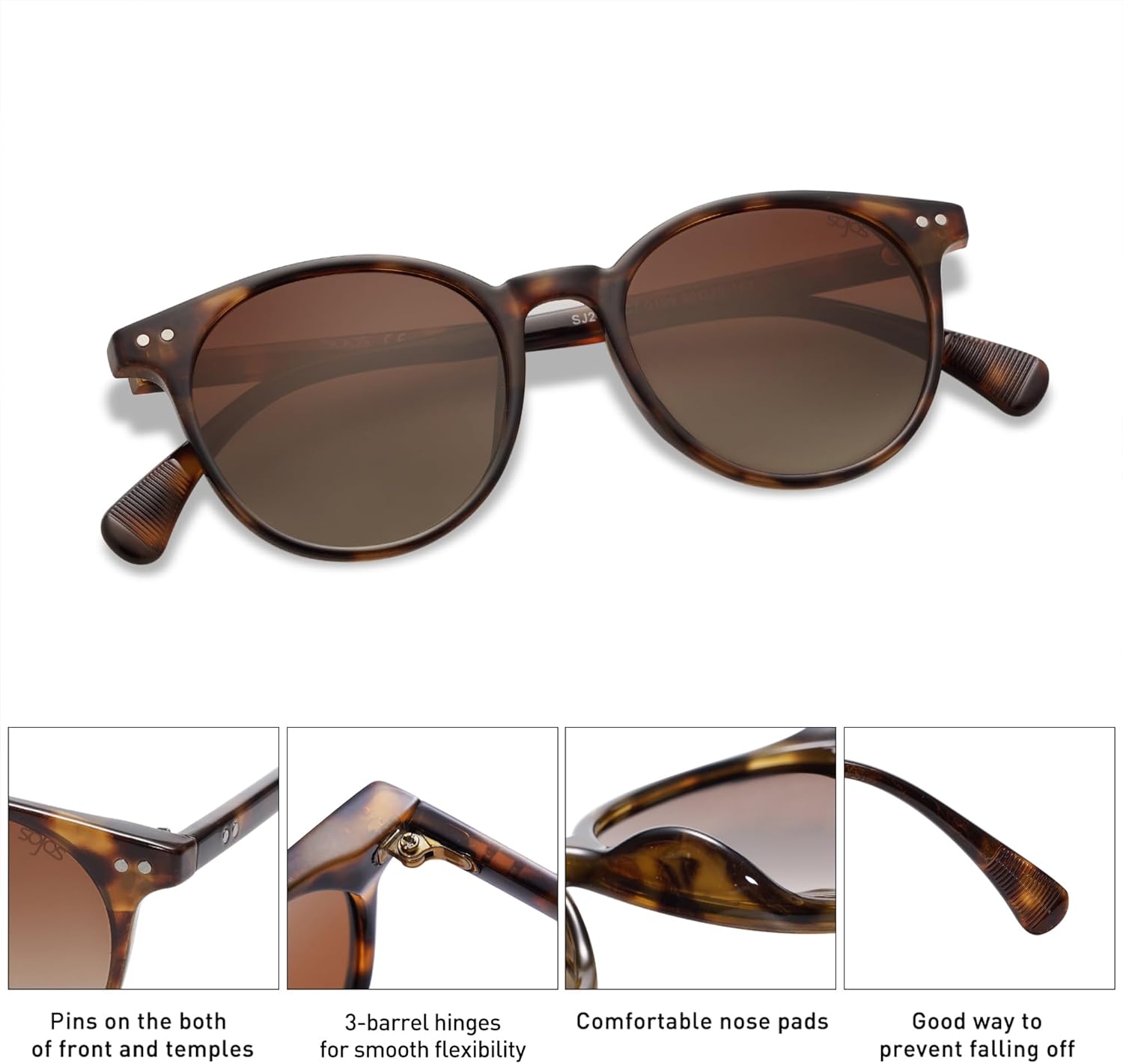 SOJOS Small Round Classic Polarized Sunglasses for Women Men Vintage Style UV400 Lens MAY SJ2113 - Image 4