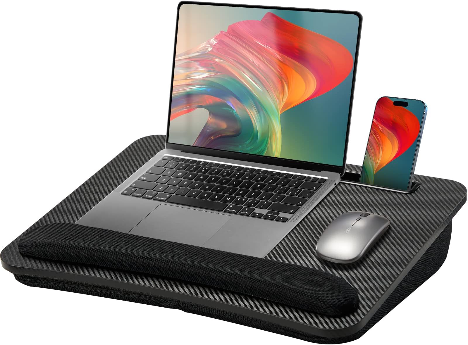 HUANUO Lap Laptop Desk - Portable Lap Desk with Pillow Cushion, Fits Laptops up to 15.6 Inch with Non-Slip Strip & Storage Function for Home Office Students Use as Computer Laptop Stand - Black