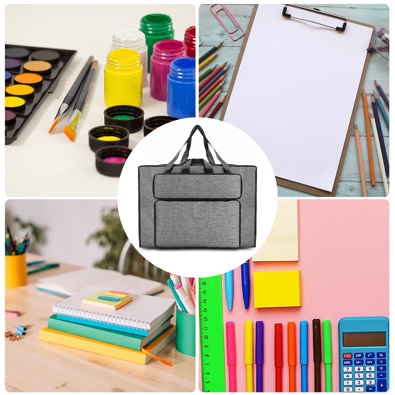 MeYuxg Borsa da disegno, cartellina per artisti, borsa in plastica impermeabile, per oggetti artistici, confezione da pittura per studio e schizzi all'aperto, grigio., A2, Moderno e semplice