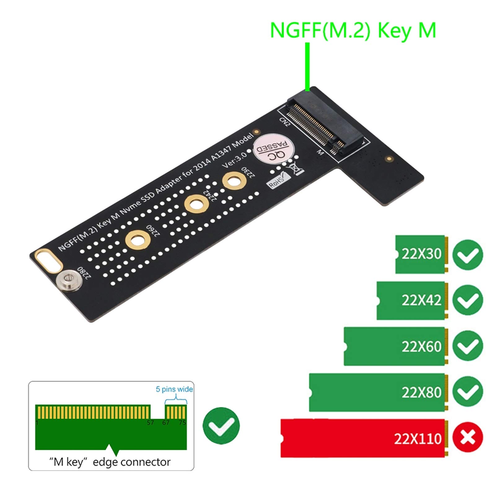 Denash Adattatore Da PCI-E A M.2 NVMe - Scheda Di Espansione Per SSD M.2 Key M (PCIe 3.0 X4) - Supporta NVME, Non SATA