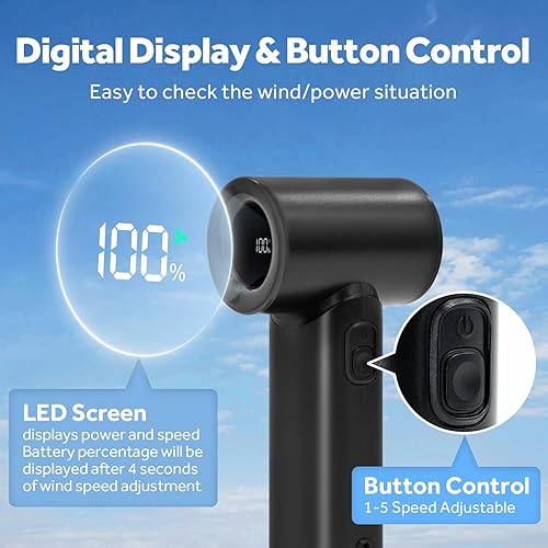 Miniatura 6 de Ventilador turbo portátil de mano, viento de 5 engranajes, pantalla LED, ventilador personal recargable por USB de 4500 mAh, tiempo de enfriamiento