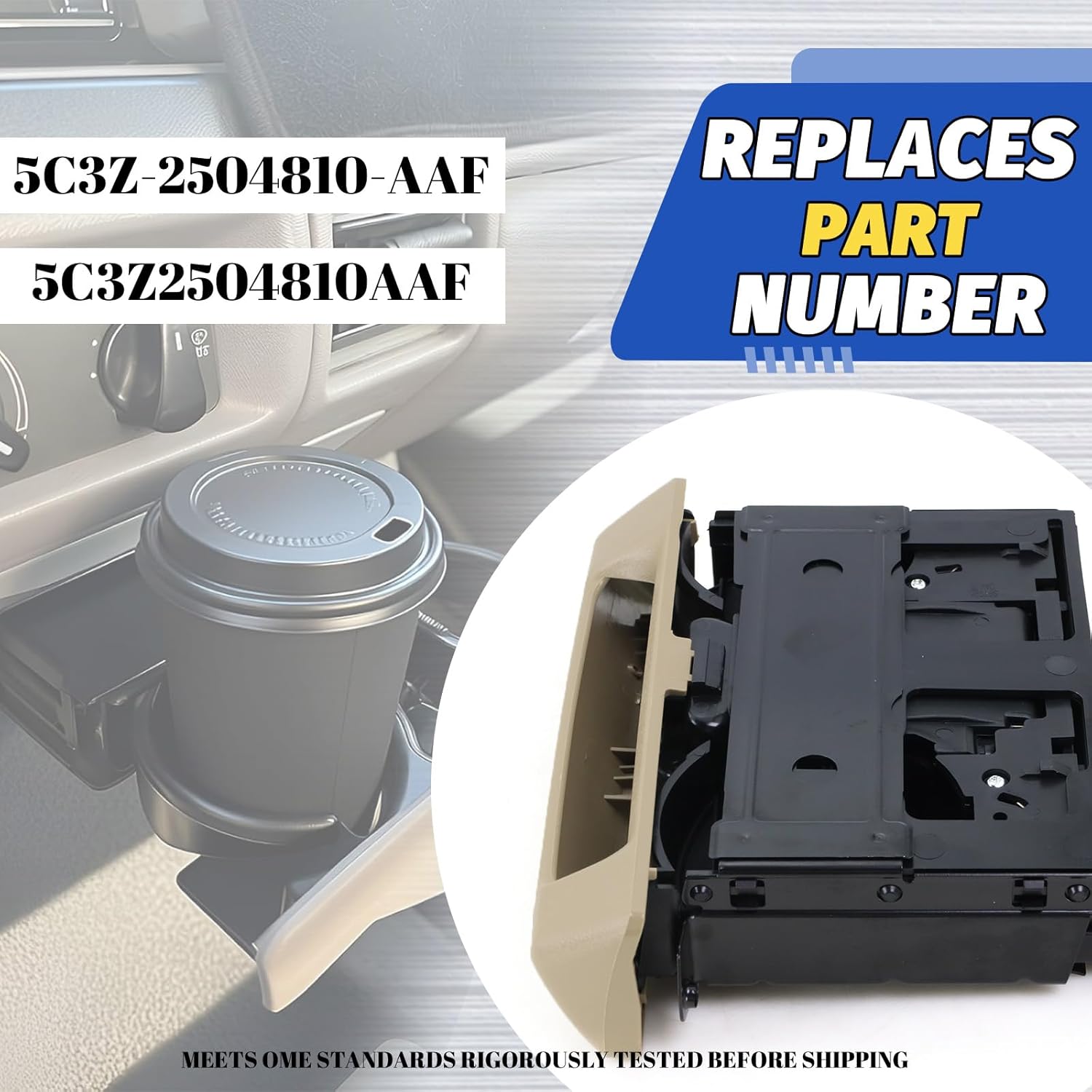 Dash Cup Holder Insert Tan Compatible with 2005 2006 2007 Ford F250 F350 F450 F550 Super Duty, Dashboard Cupholder Replacement 5C3Z-2504810-AAF 5C3Z2504810AAF