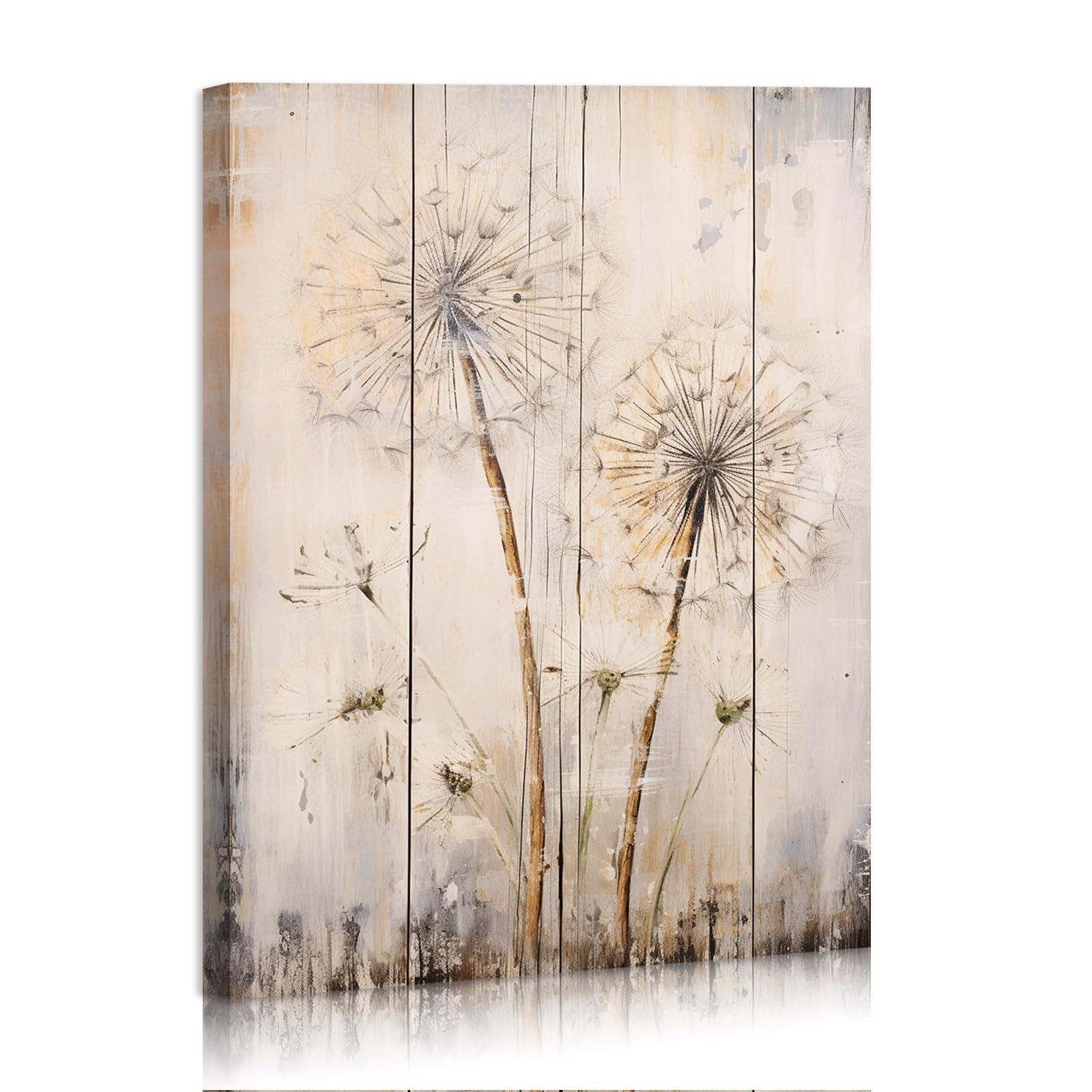 White Dandelion Wood Canvas Wall Art Rustic Home Decor Modern Home Decor for Living Room Home Bedroom Decoration Framed Ready to Hang12"x16"