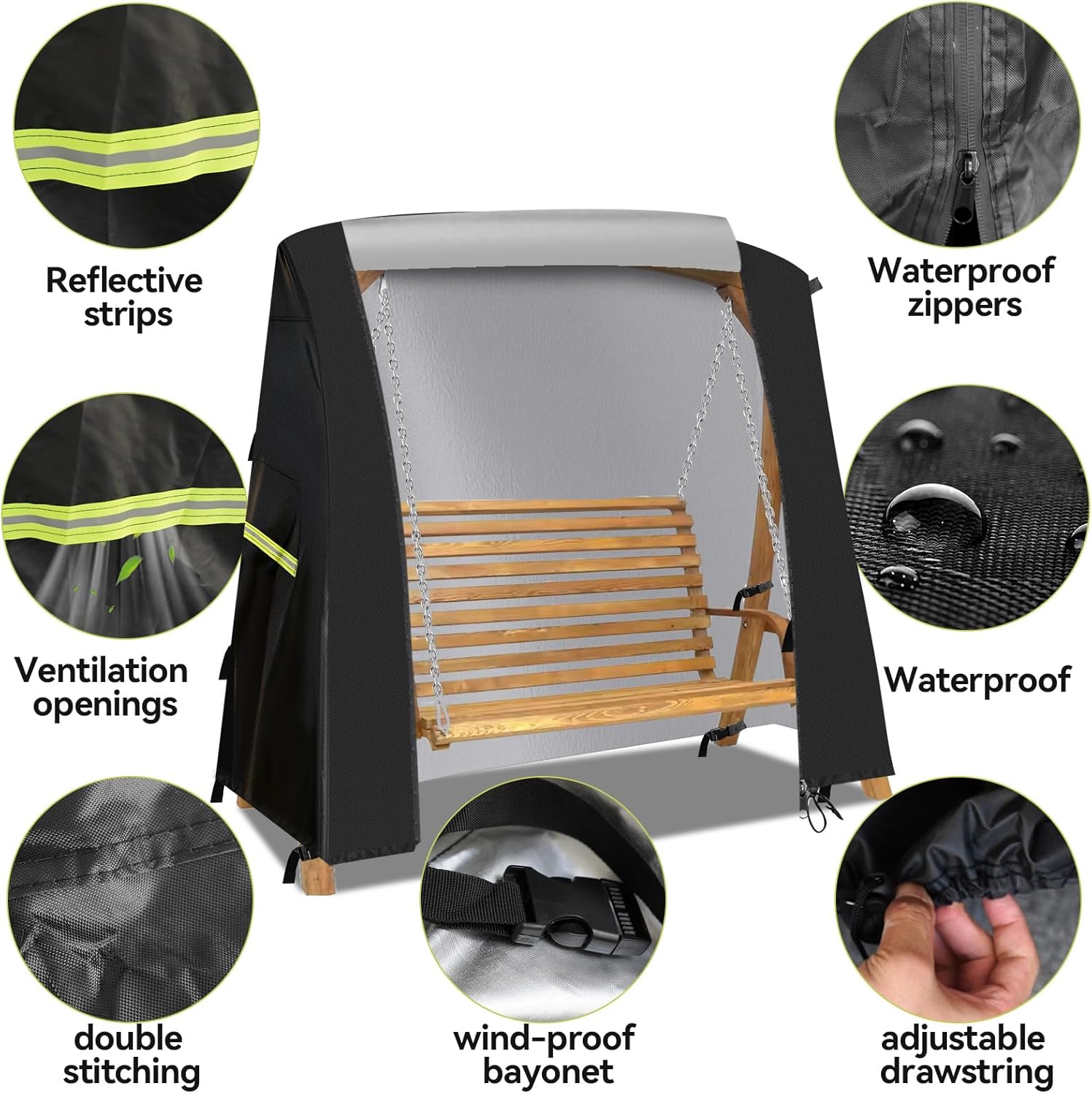 Outdoor A-Frame Swing Cover, 83*49*66inch 420D 3 Seat Patio Swing Covers with Zipper Triple Seater Hammock Glider Chair Canopy Cover, All Weather Waterproof UV-Resistant