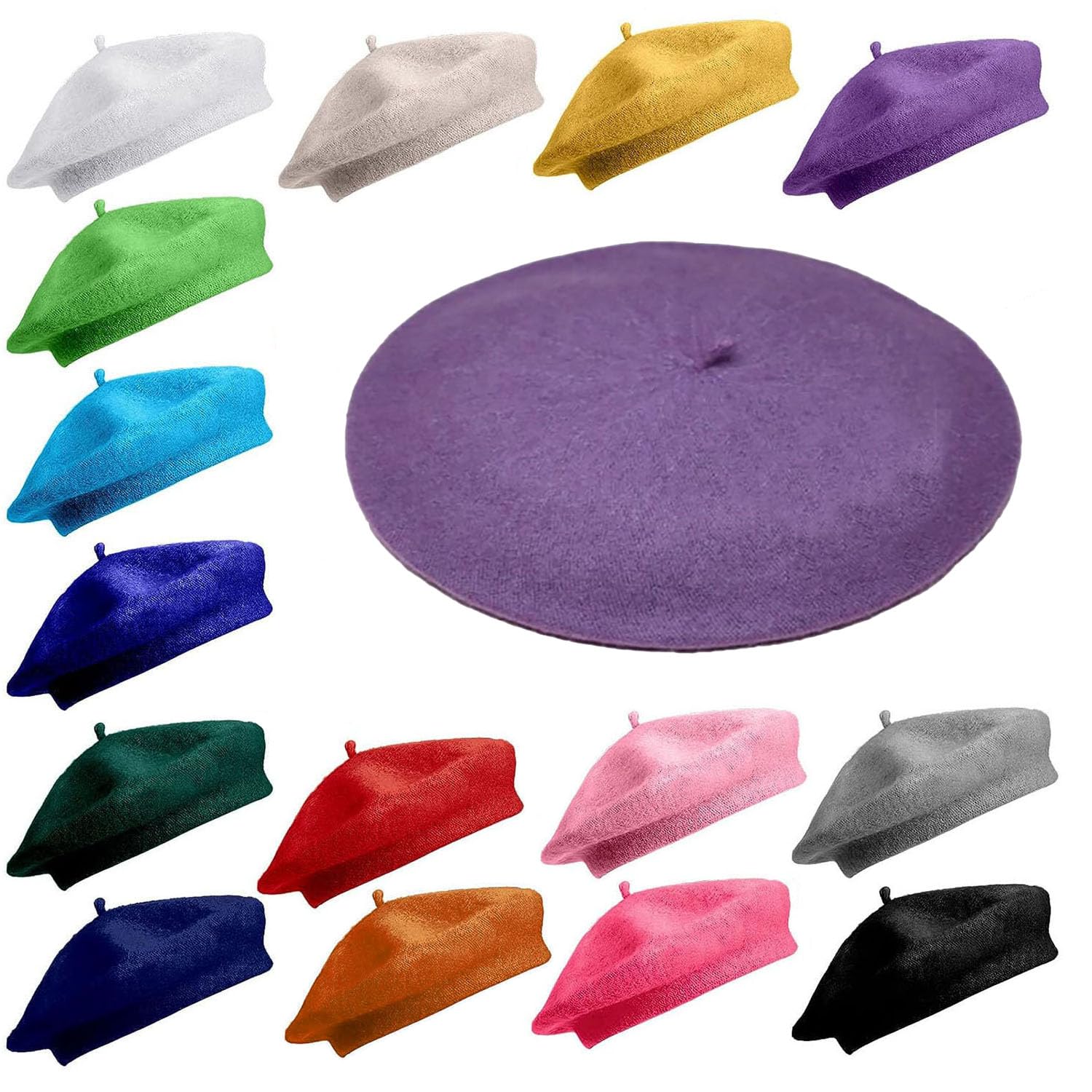 Van Der Linn Unisex Colour 13 Lavender Plain Beret Wool Warm French Hat (Uk, Alpha, One Size, )