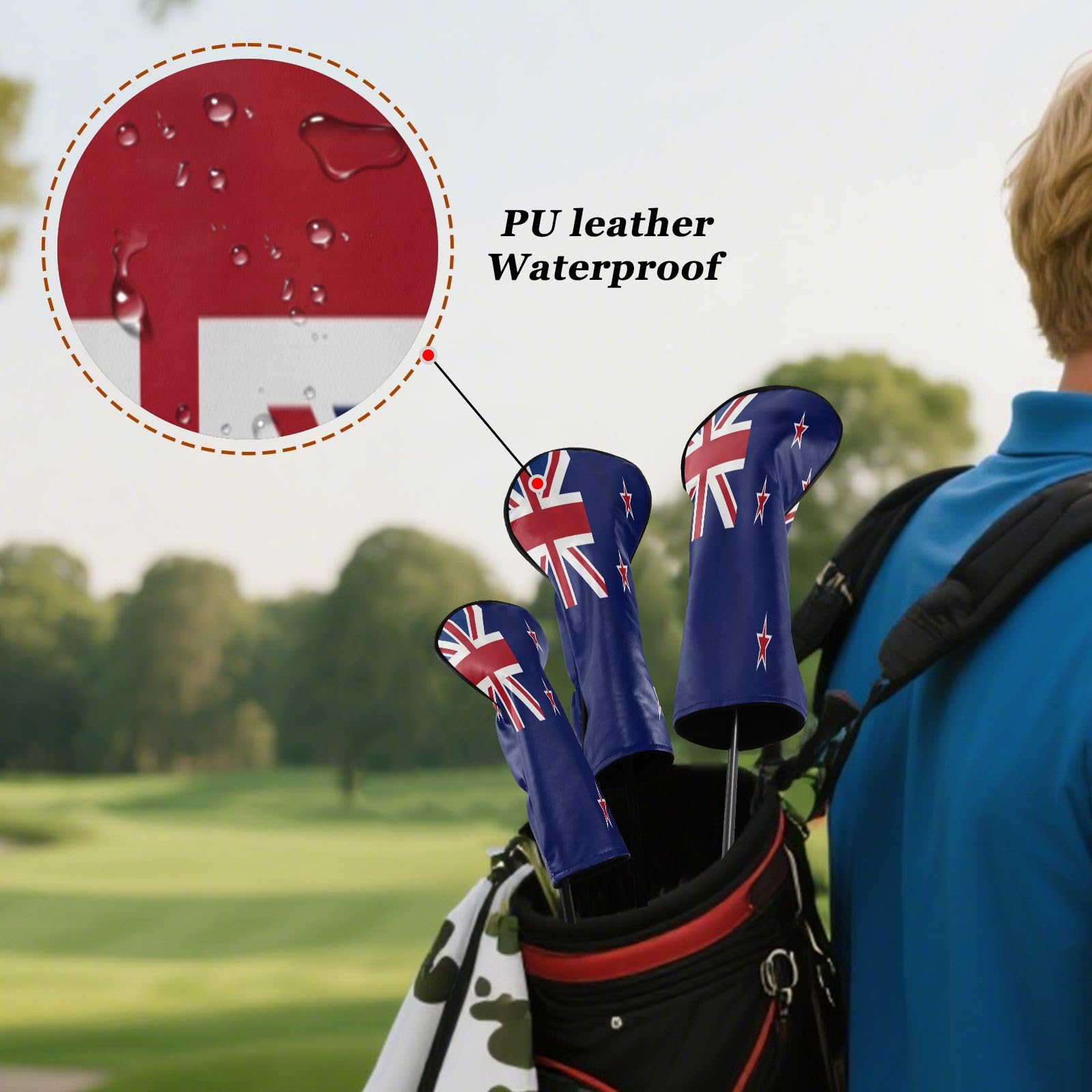 Kopfhauben für Golfschläger Neuseeland-Flagge Zealander Blau PU-Leder mit Nummernschild Golfzubehör