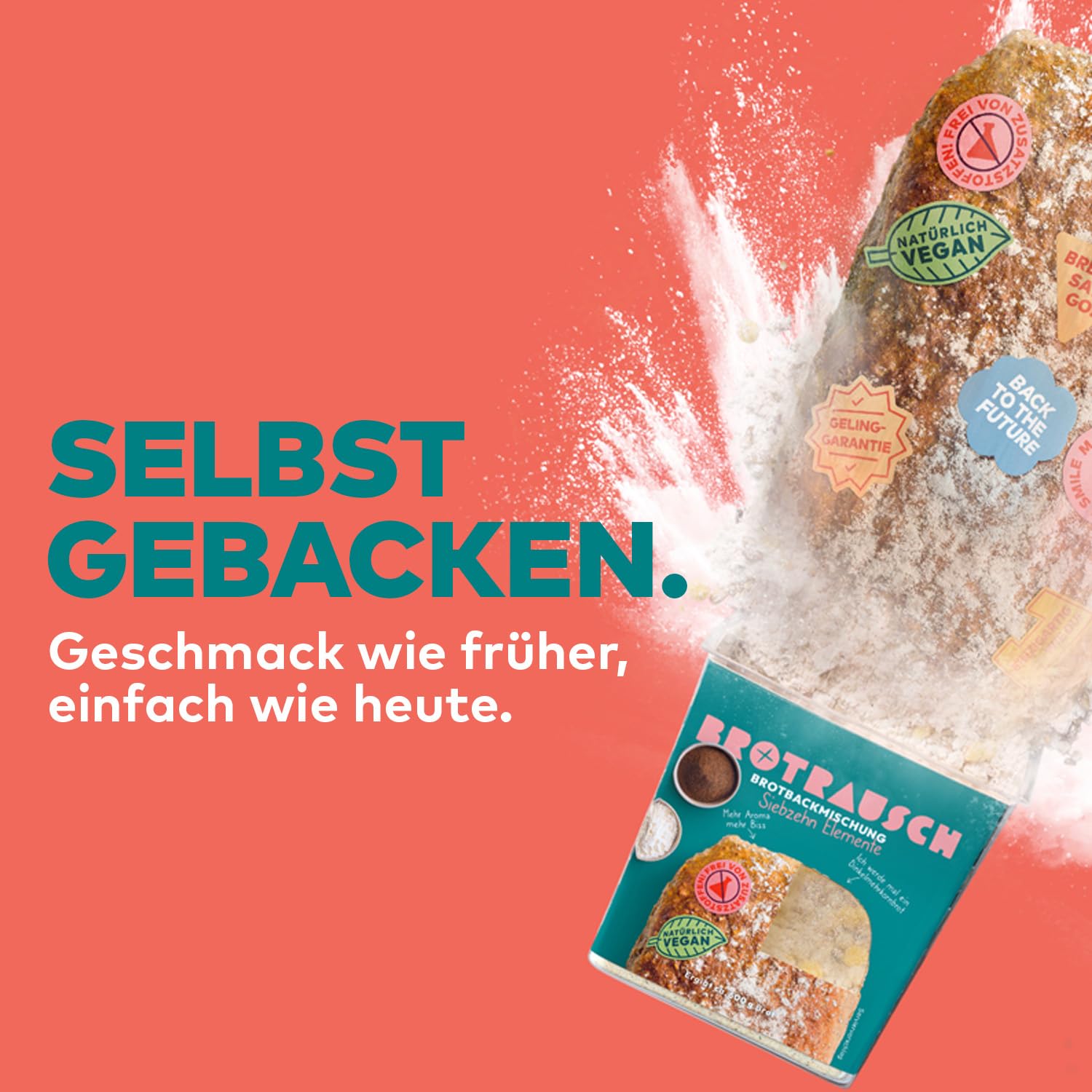 Brotrausch Brotbackmischung Probierpaket (6 x 400g) – inkl. Brotbackform, Teigzugaben & Toppings - natürlich & vegan - mit Vollkorn und Dinkel - Ballaststoff- und Proteinreich