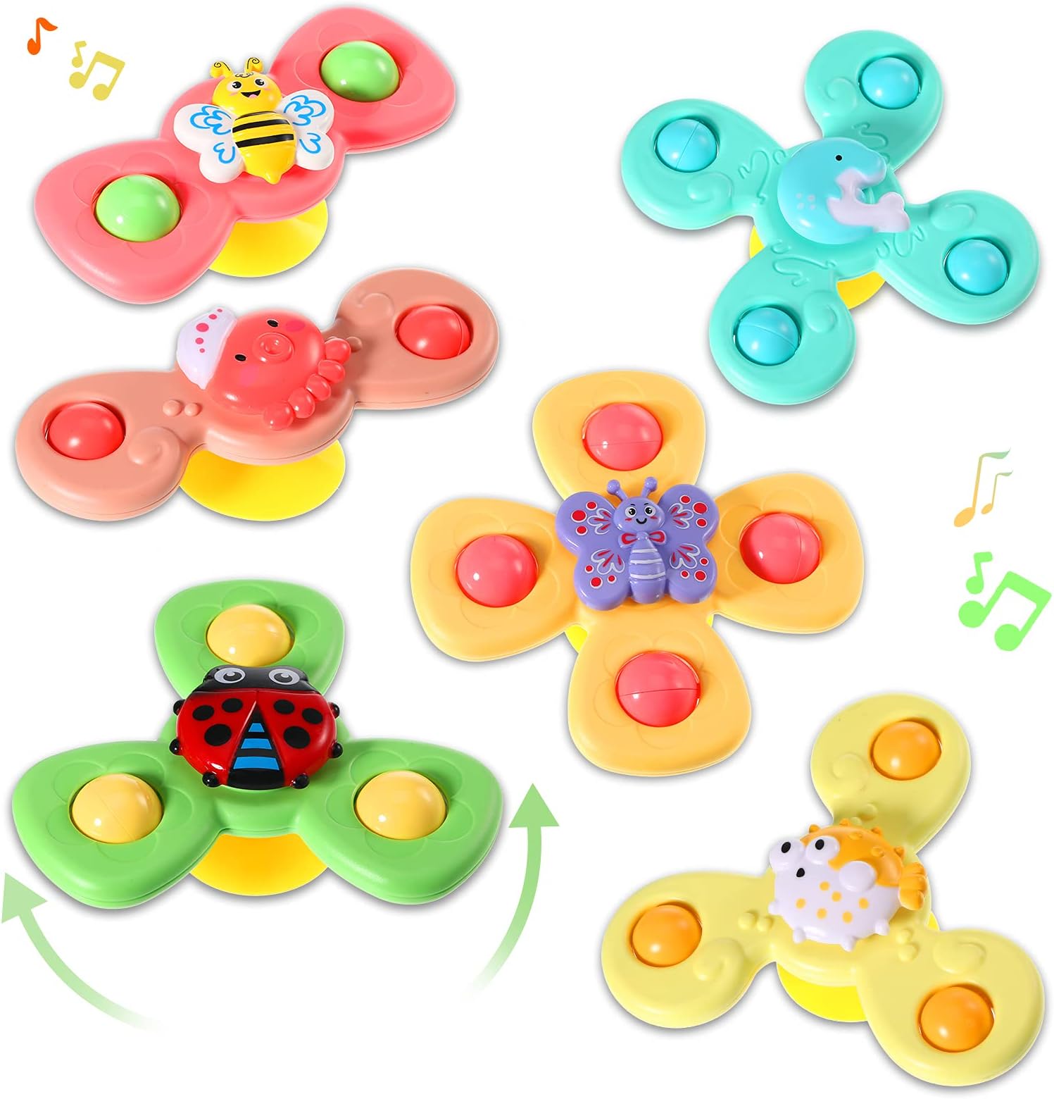 6 Pieces Suction Cup Spinner Toy Sea Theme Sensory Bath Spinner Toys Bear Butterfly Suction Cups for Birthday Learning Game and Party Supplies